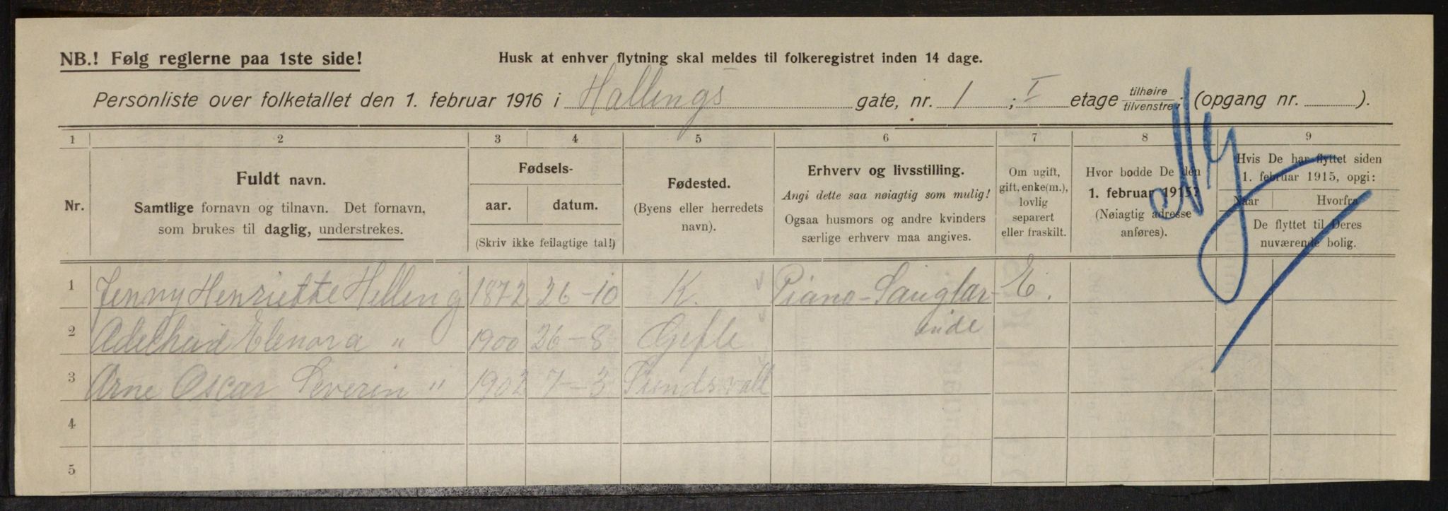 OBA, Municipal Census 1916 for Kristiania, 1916, p. 34599