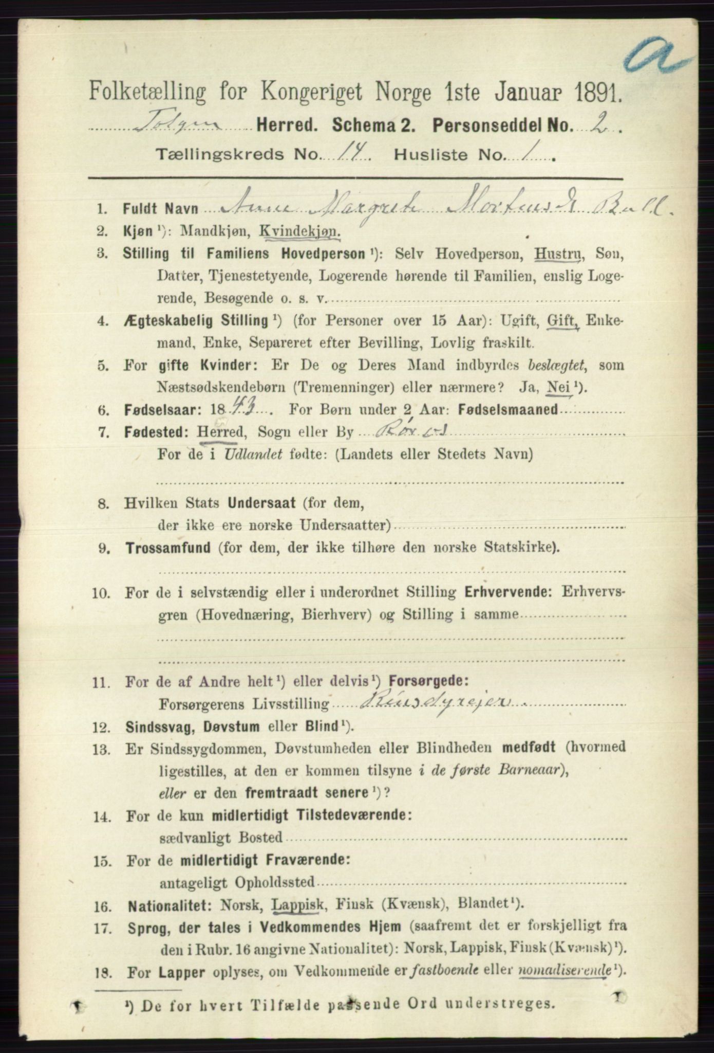 RA, 1891 census for 0436 Tolga, 1891, p. 4126