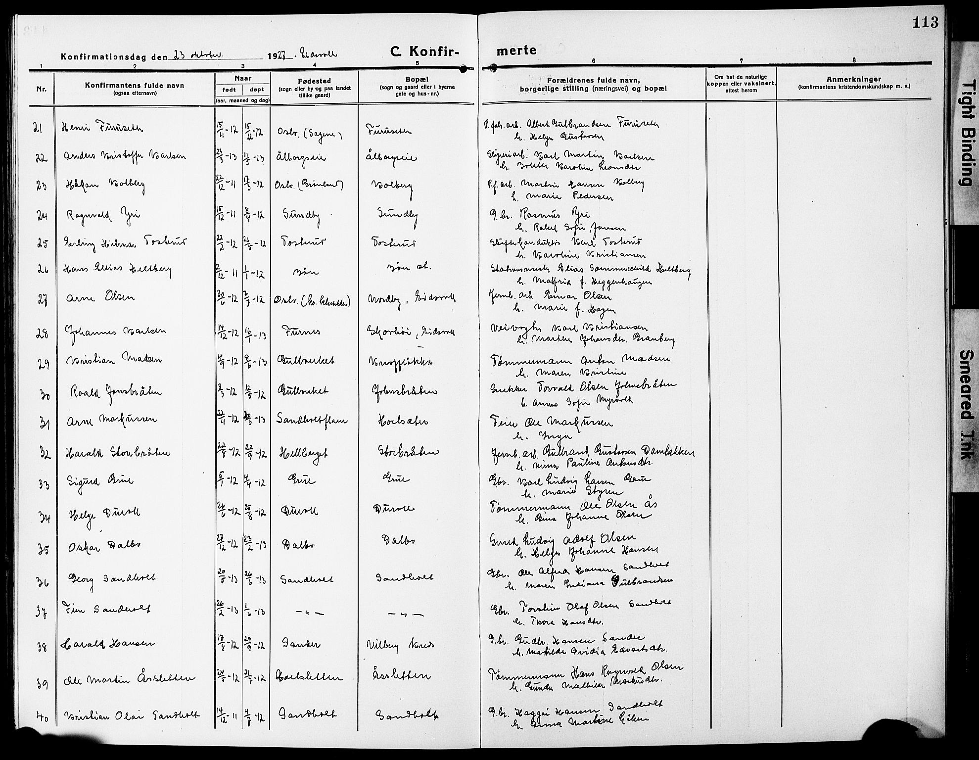 Eidsvoll prestekontor Kirkebøker, AV/SAO-A-10888/G/Ga/L0009: Parish register (copy) no. I 9, 1914-1927, p. 113