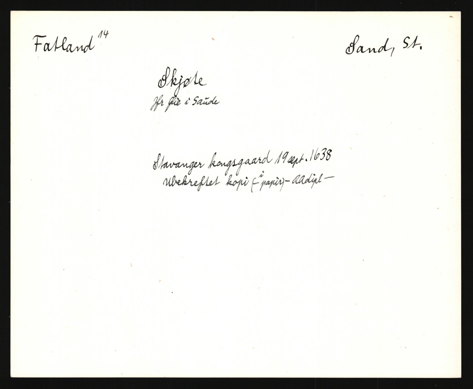 Riksarkivets diplomsamling, AV/RA-EA-5965/F35/F35e/L0027: Registreringssedler Rogaland, 1400-1700, p. 425