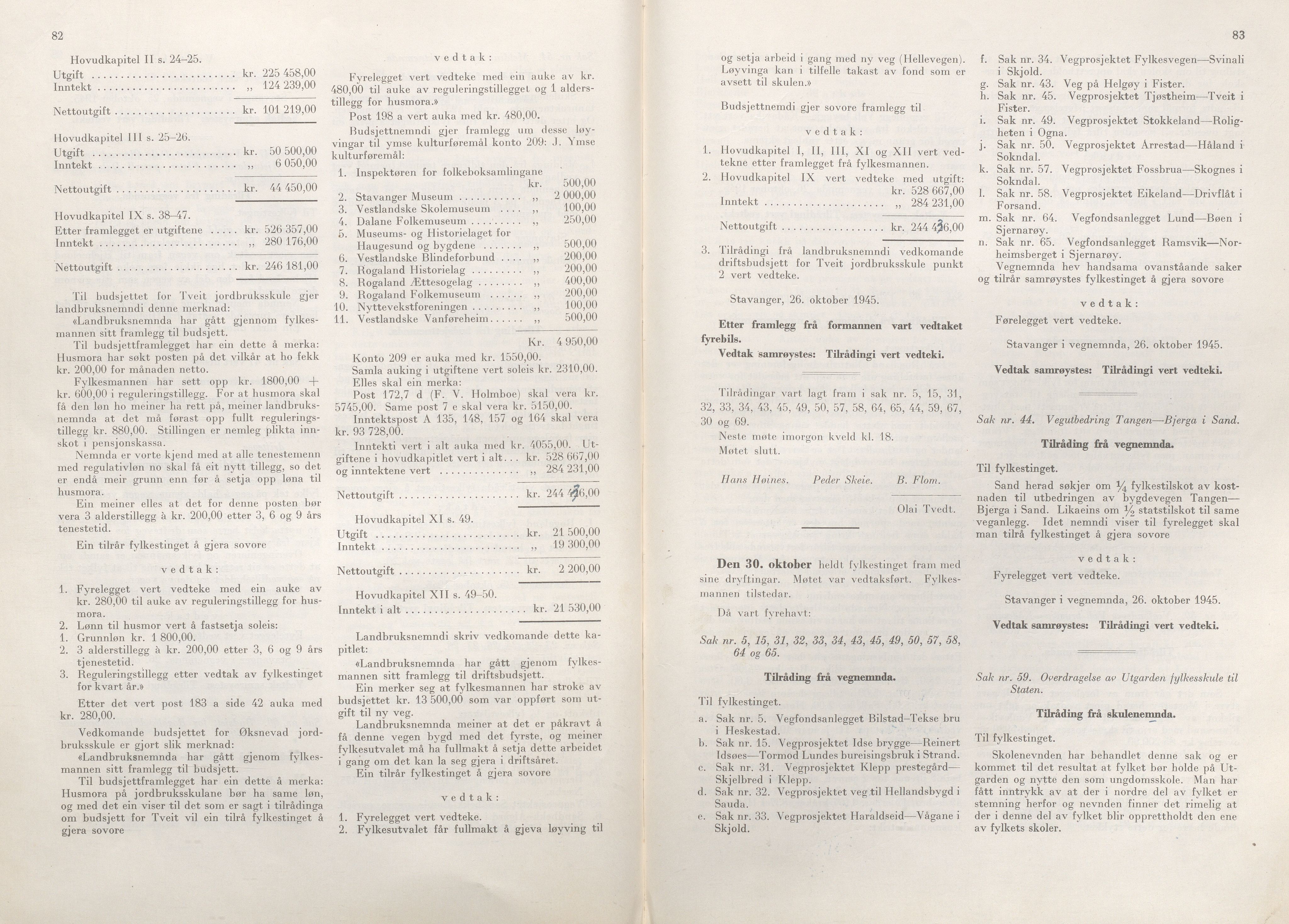 Rogaland fylkeskommune - Fylkesrådmannen , IKAR/A-900/A/Aa/Aaa/L0064: Møtebok , 1945, p. 82-83