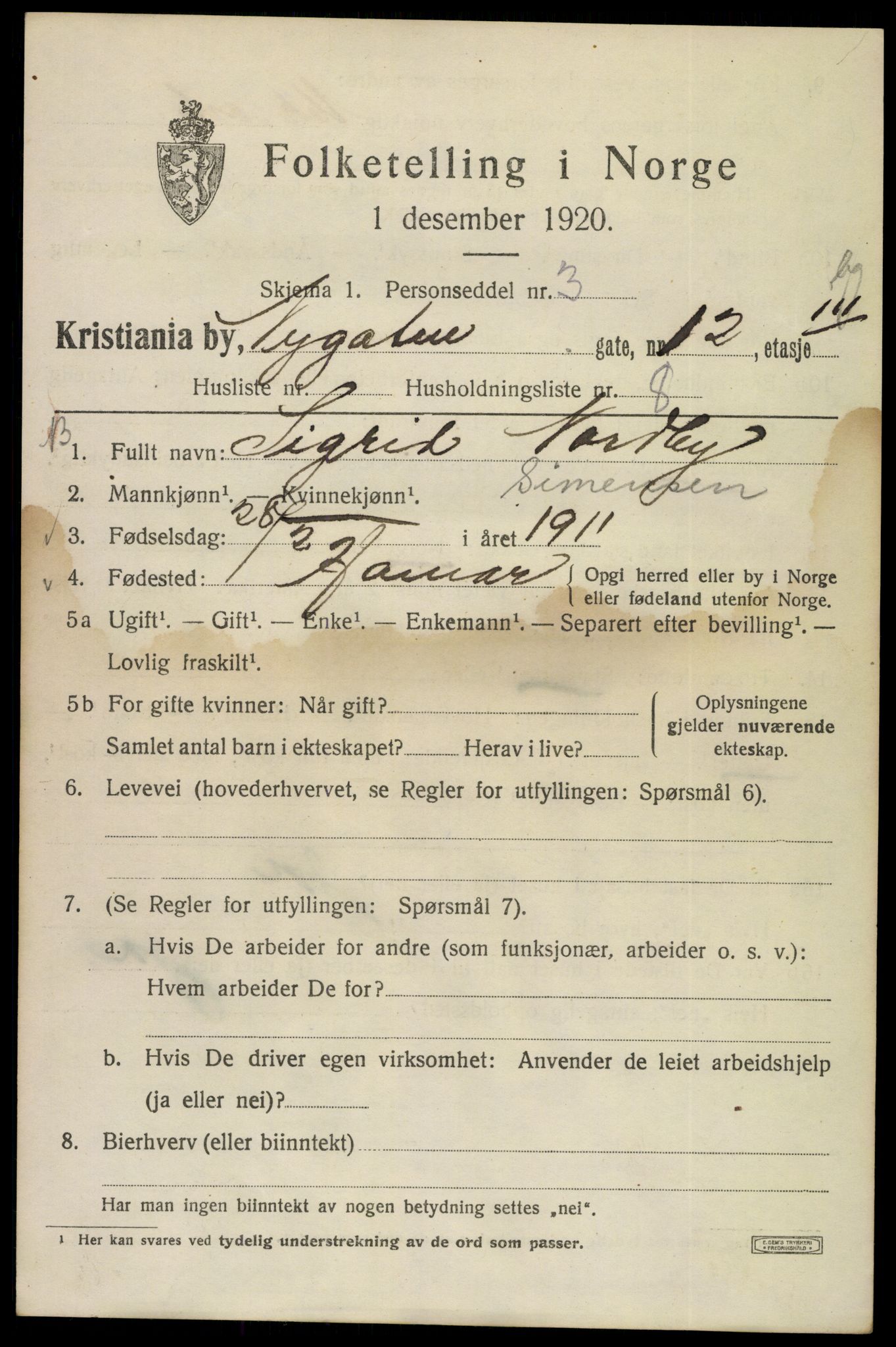 SAO, 1920 census for Kristiania, 1920, p. 427681