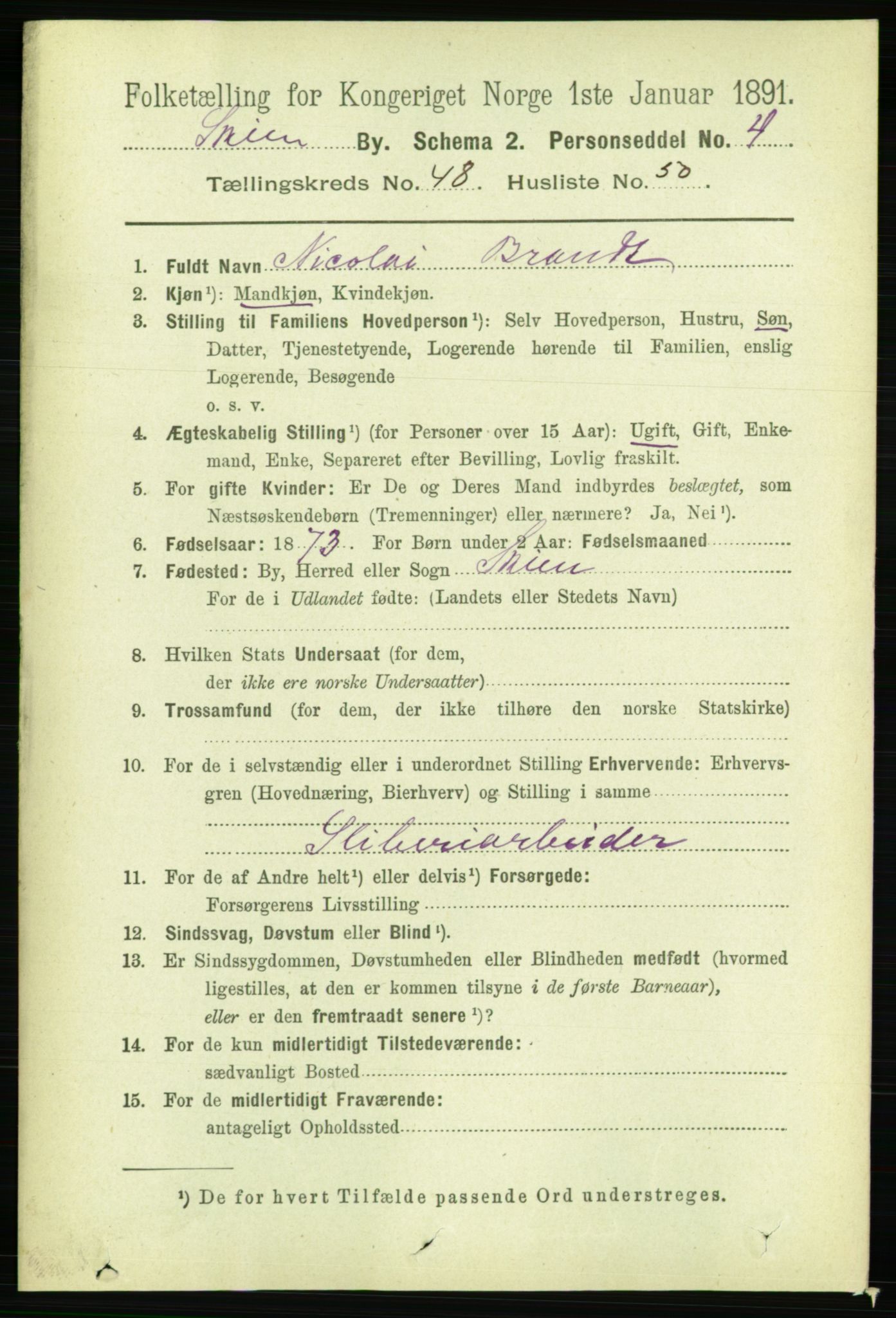 RA, 1891 census for 0806 Skien, 1891, p. 10281