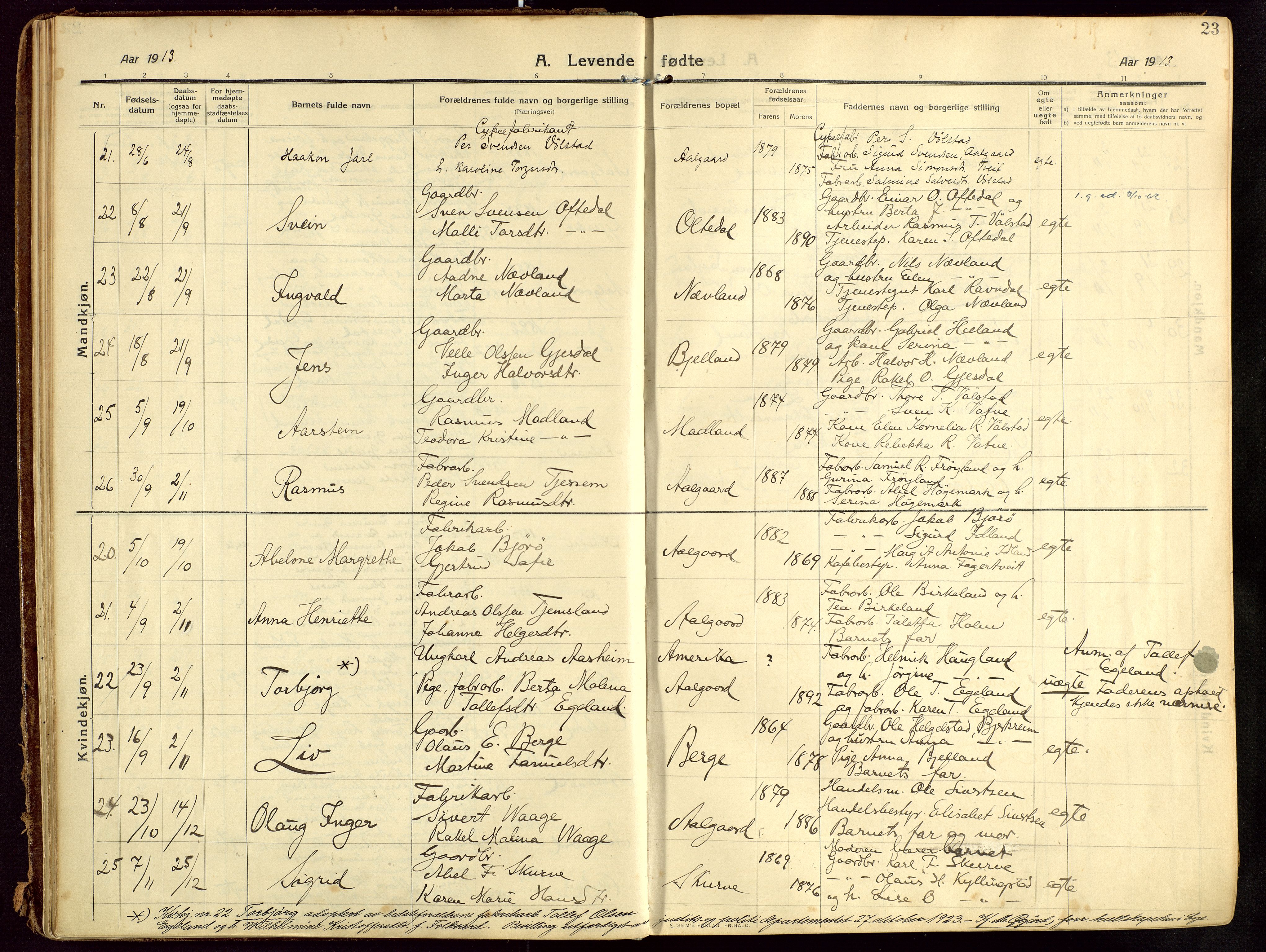 Lye sokneprestkontor, SAST/A-101794/002/B/L0001: Parish register (official) no. A 13, 1910-1925, p. 23