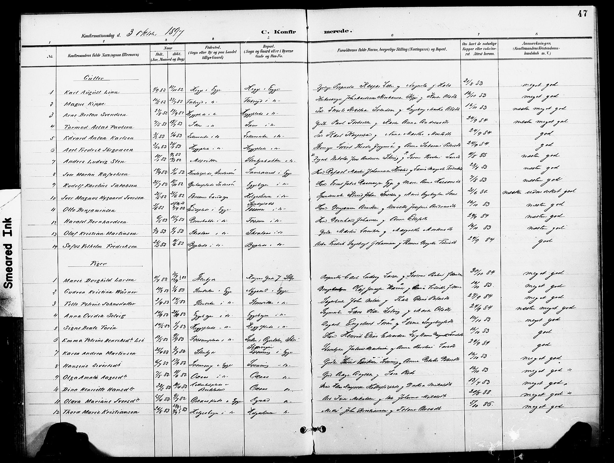 Ministerialprotokoller, klokkerbøker og fødselsregistre - Nord-Trøndelag, AV/SAT-A-1458/740/L0379: Parish register (official) no. 740A02, 1895-1907, p. 47