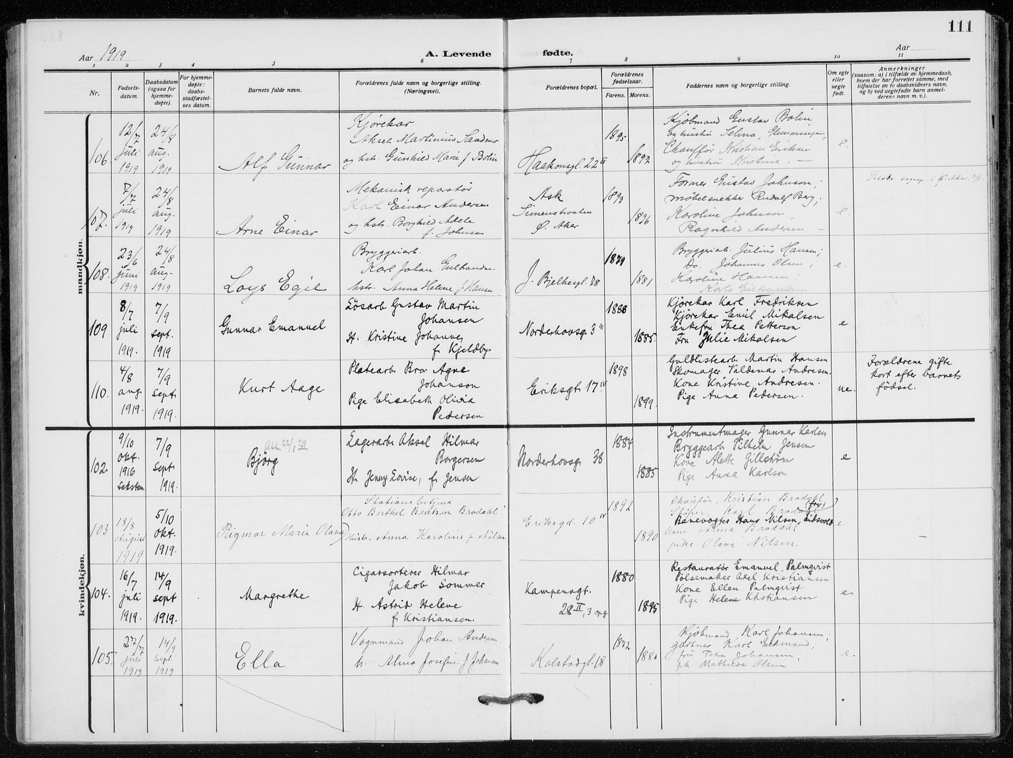 Kampen prestekontor Kirkebøker, SAO/A-10853/F/Fa/L0012: Parish register (official) no. I 12, 1916-1921, p. 111
