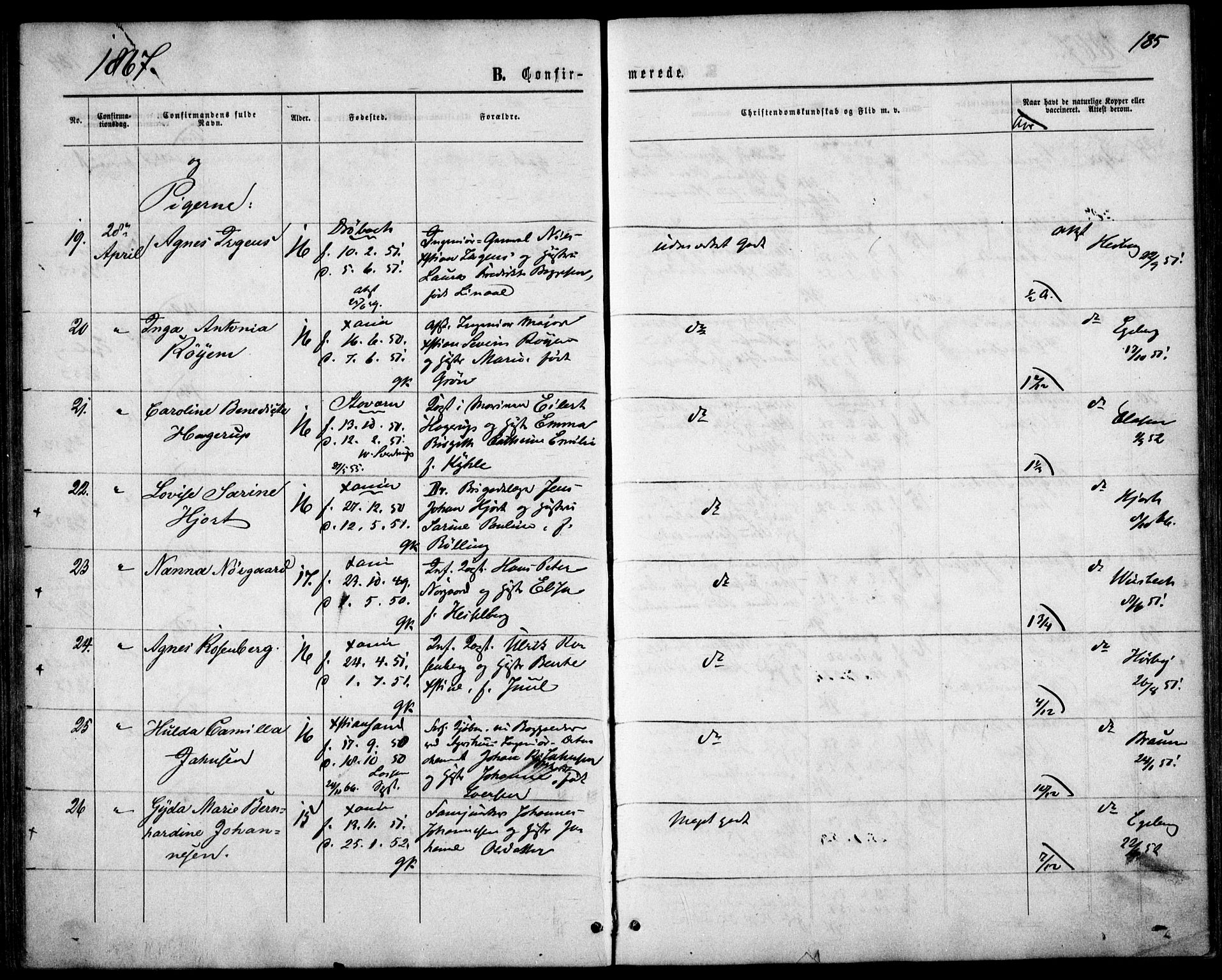 Garnisonsmenigheten Kirkebøker, AV/SAO-A-10846/F/Fa/L0010: Parish register (official) no. 10, 1859-1869, p. 185