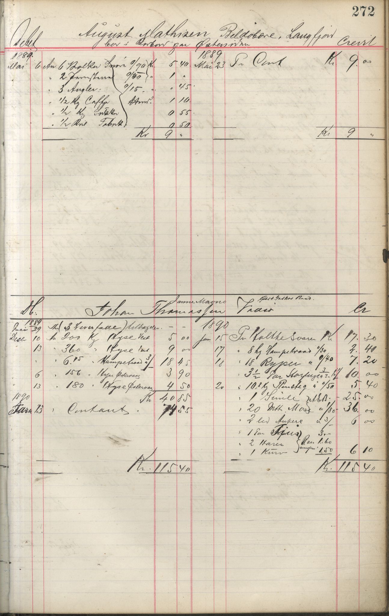 Brodtkorb handel A/S, VAMU/A-0001/F/Fa/L0001/0002: Kompanibøker. Innensogns / Compagnibog for Indensogns Fiskere No 11, 1887-1889, p. 272