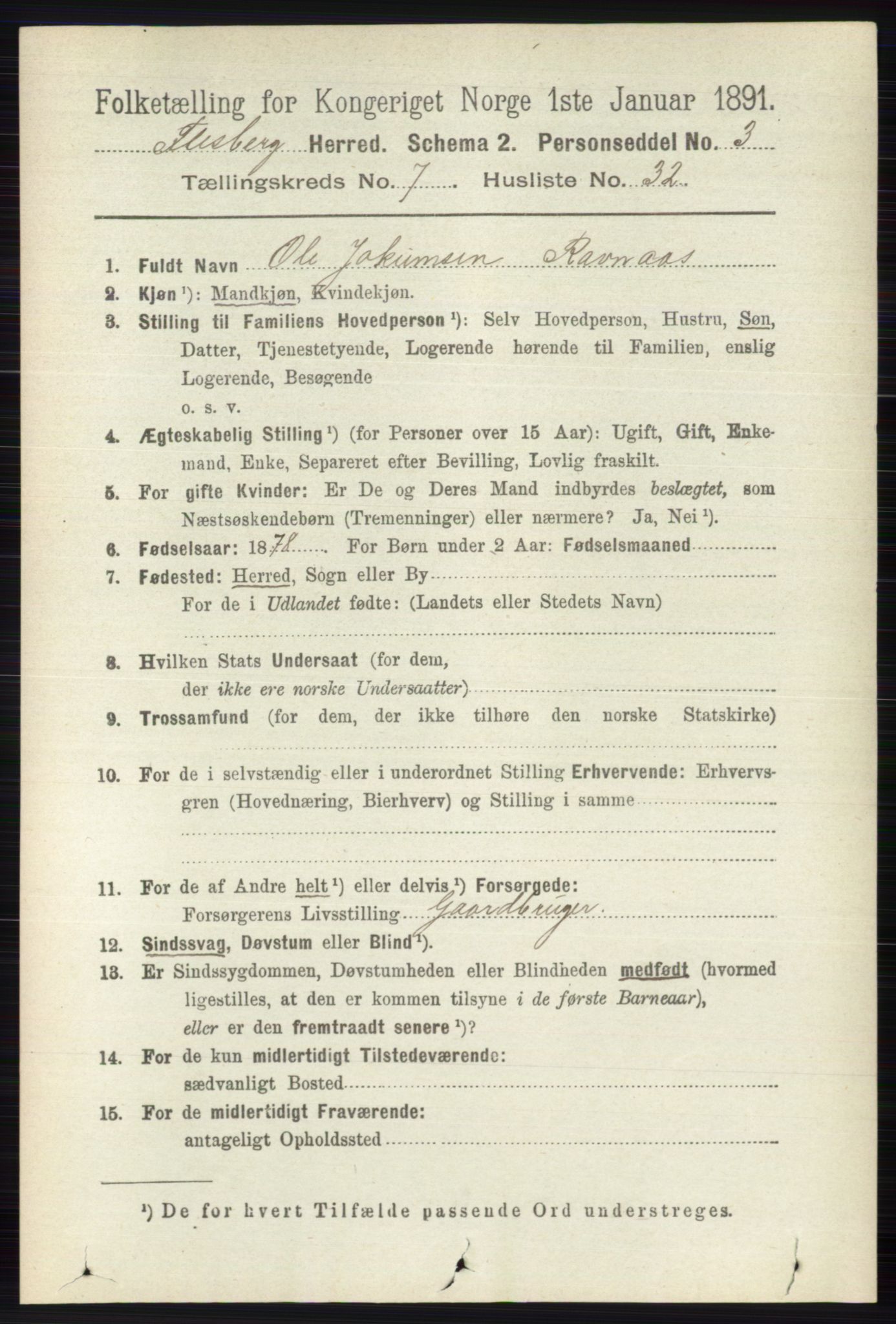 RA, 1891 census for 0631 Flesberg, 1891, p. 1306