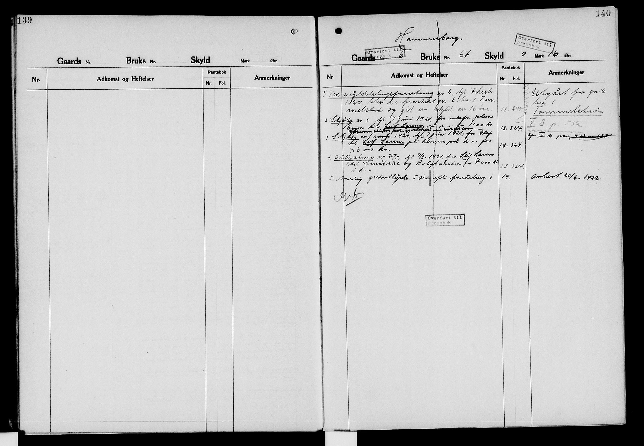 Nord-Hedmark sorenskriveri, SAH/TING-012/H/Ha/Had/Hade/L0006: Mortgage register no. 4.6, 1920-1940, p. 139-140