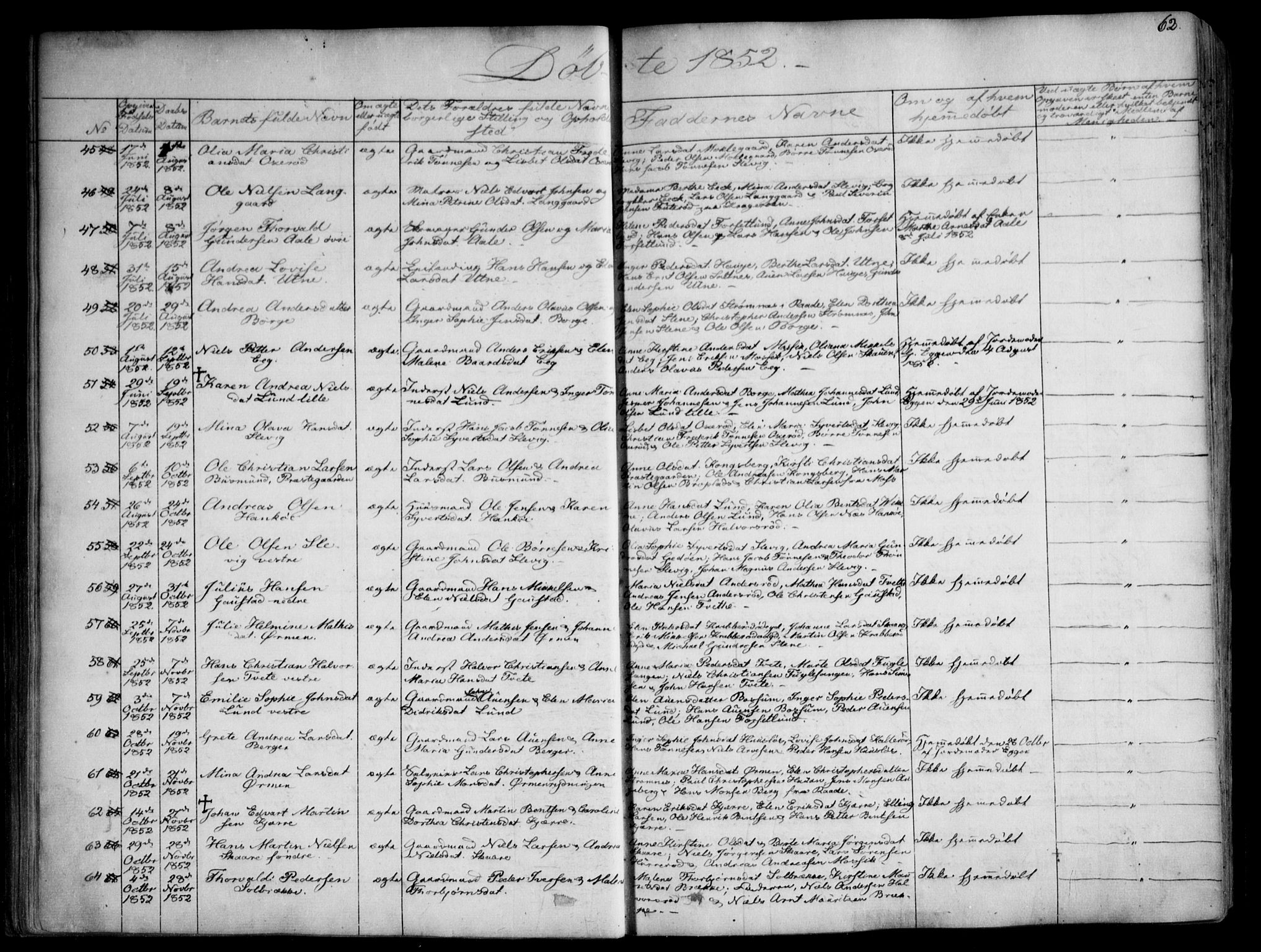 Onsøy prestekontor Kirkebøker, AV/SAO-A-10914/F/Fa/L0003: Parish register (official) no. I 3, 1841-1860, p. 62