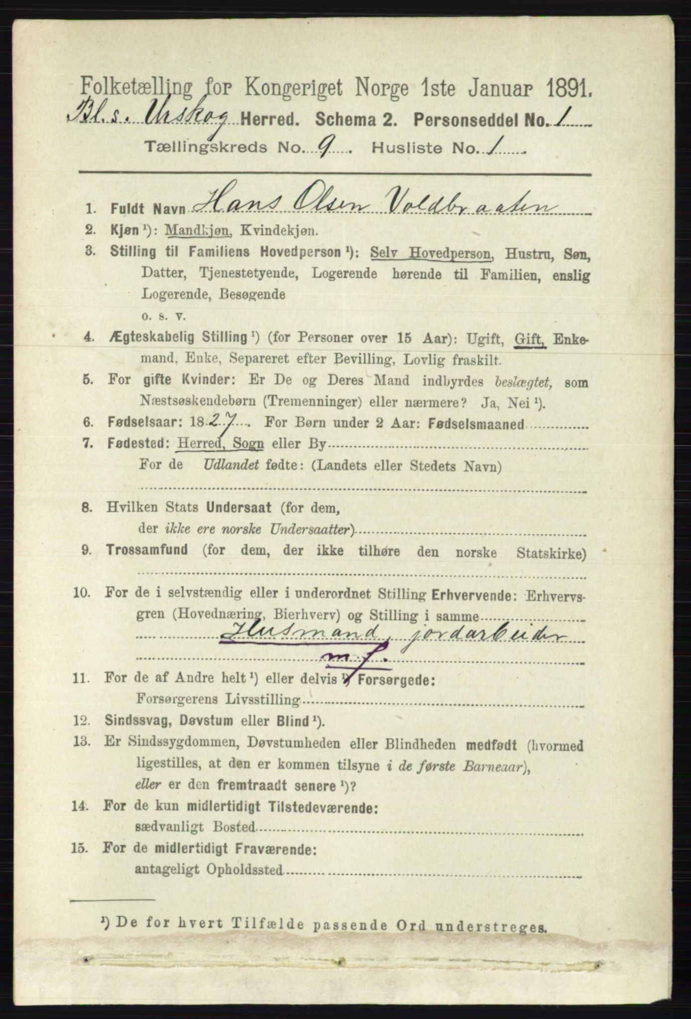 RA, 1891 census for 0224 Aurskog, 1891, p. 4507