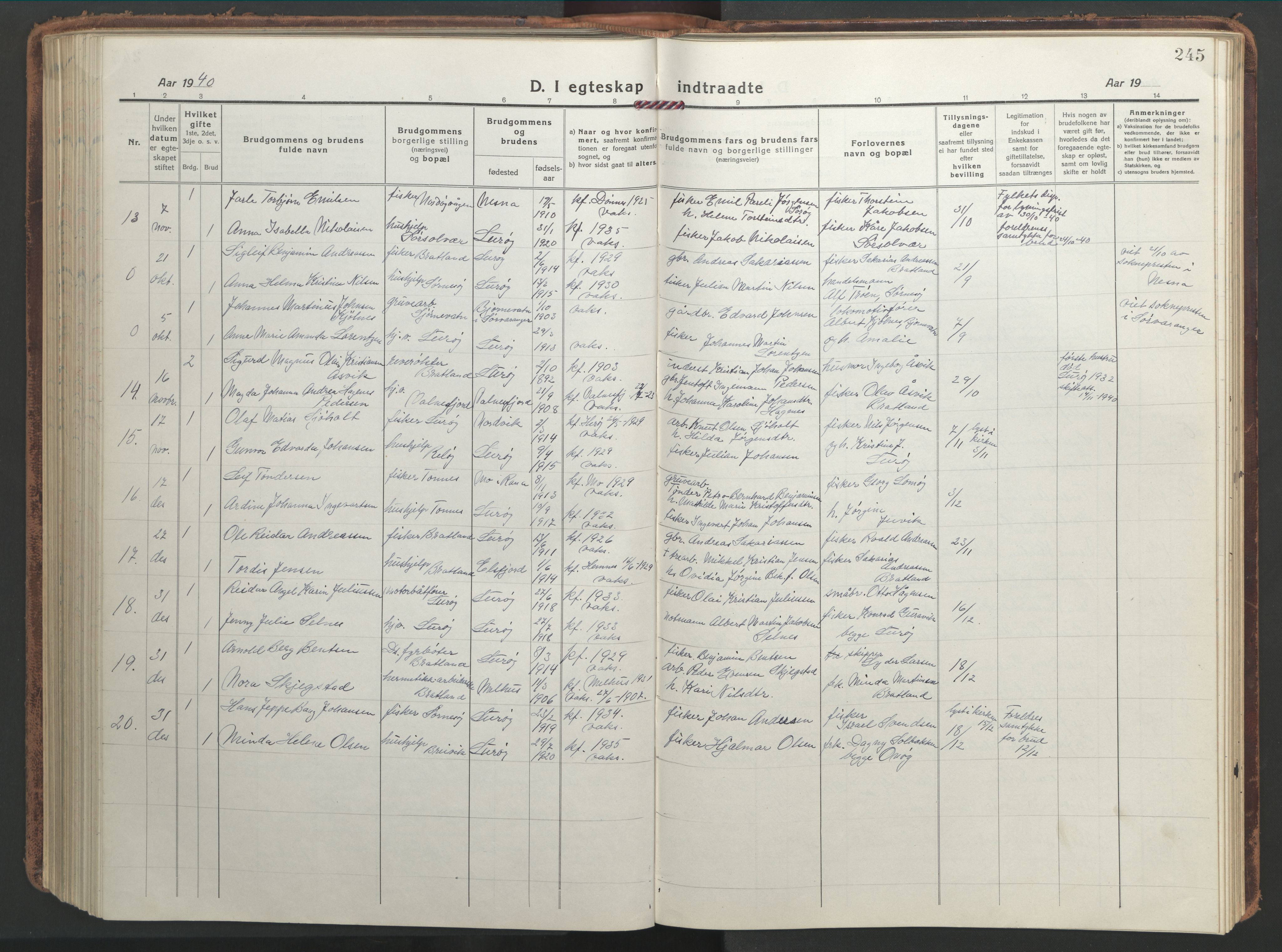 Ministerialprotokoller, klokkerbøker og fødselsregistre - Nordland, AV/SAT-A-1459/839/L0574: Parish register (copy) no. 839C04, 1918-1950, p. 245