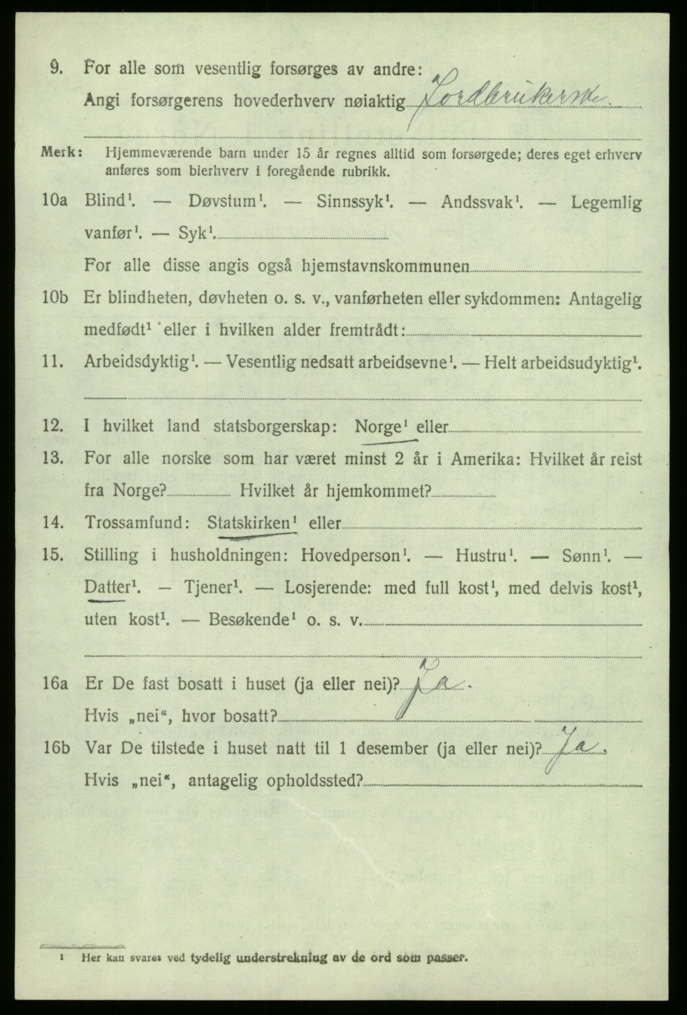 SAB, 1920 census for Vik, 1920, p. 3192