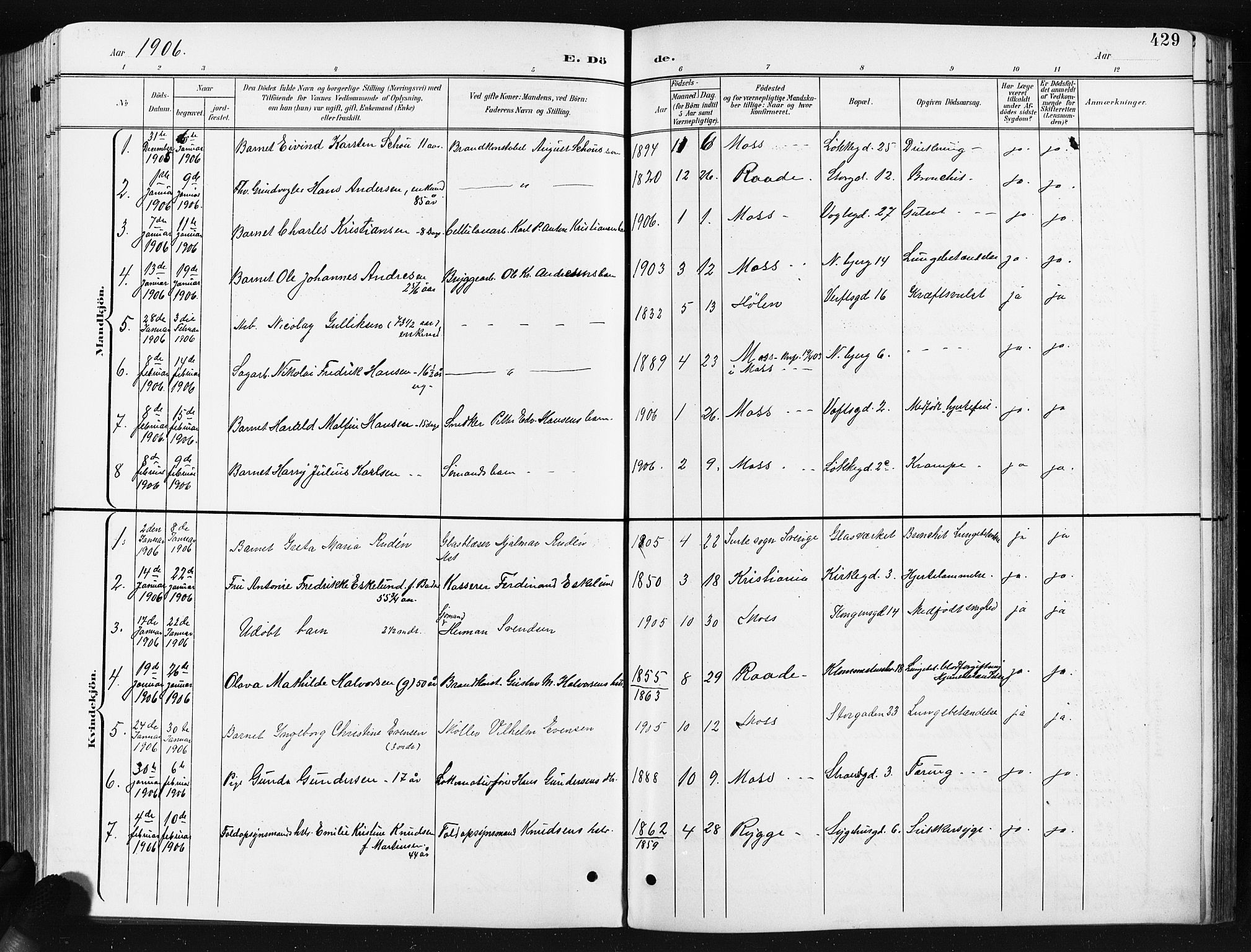 Moss prestekontor Kirkebøker, AV/SAO-A-2003/G/Ga/L0007: Parish register (copy) no. I 7, 1901-1912, p. 429