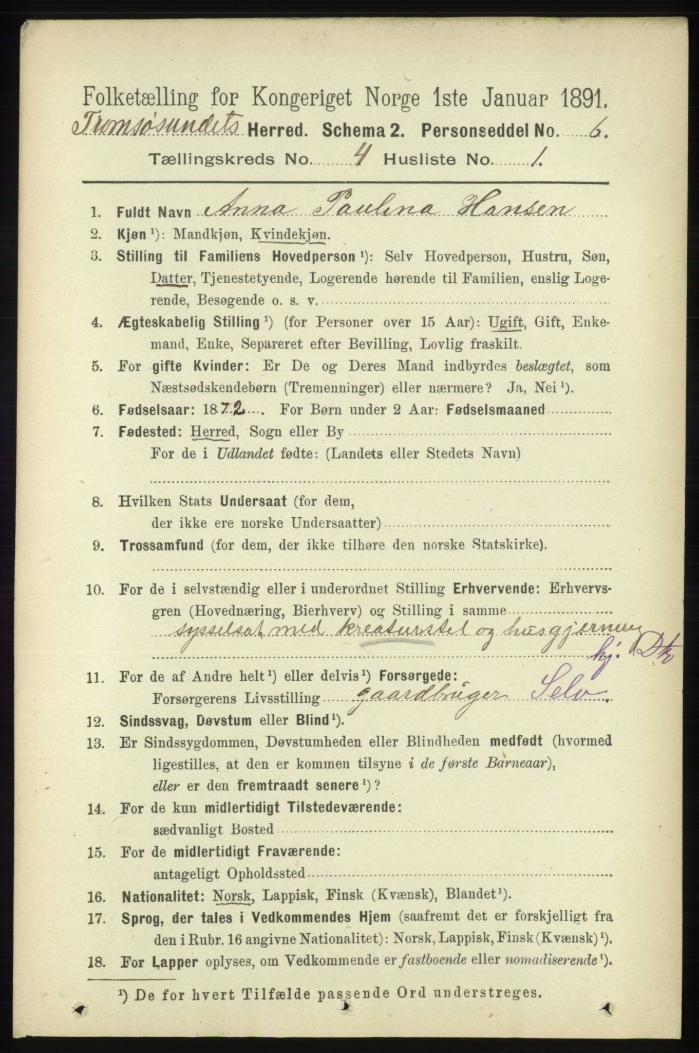 RA, 1891 census for 1934 Tromsøysund, 1891, p. 1553