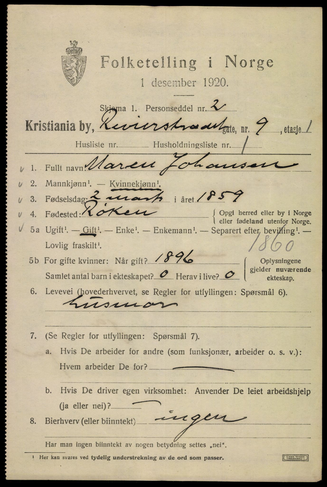 SAO, 1920 census for Kristiania, 1920, p. 462035