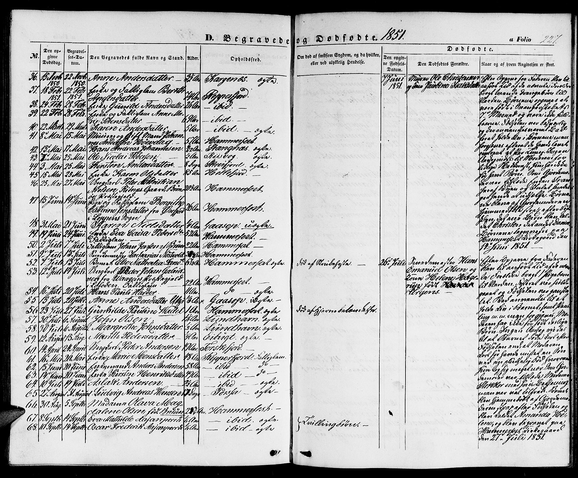 Hammerfest sokneprestkontor, AV/SATØ-S-1347/H/Hb/L0002.klokk: Parish register (copy) no. 2, 1851-1861, p. 227