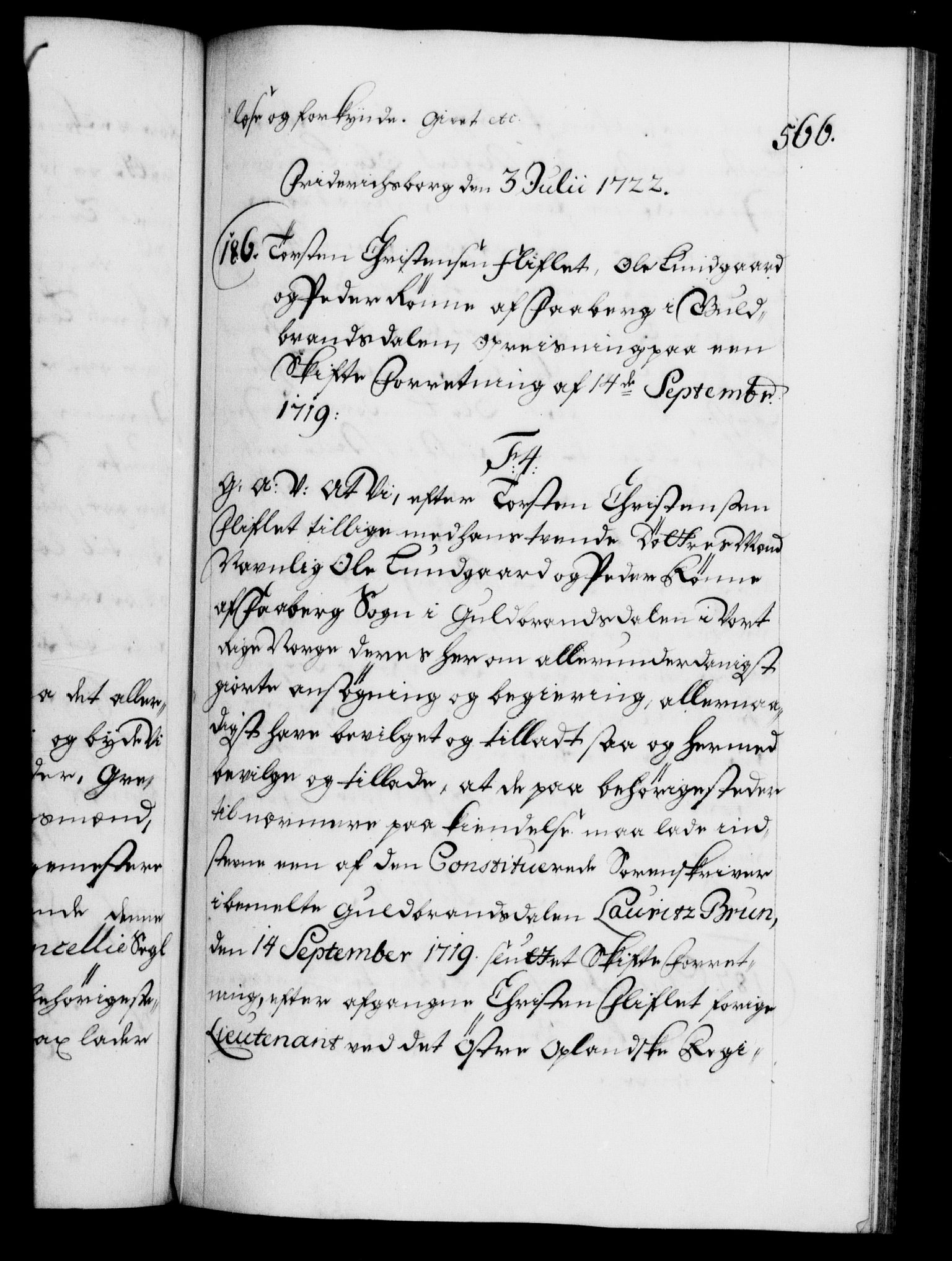 Danske Kanselli 1572-1799, AV/RA-EA-3023/F/Fc/Fca/Fcaa/L0023: Norske registre, 1720-1722, p. 566a