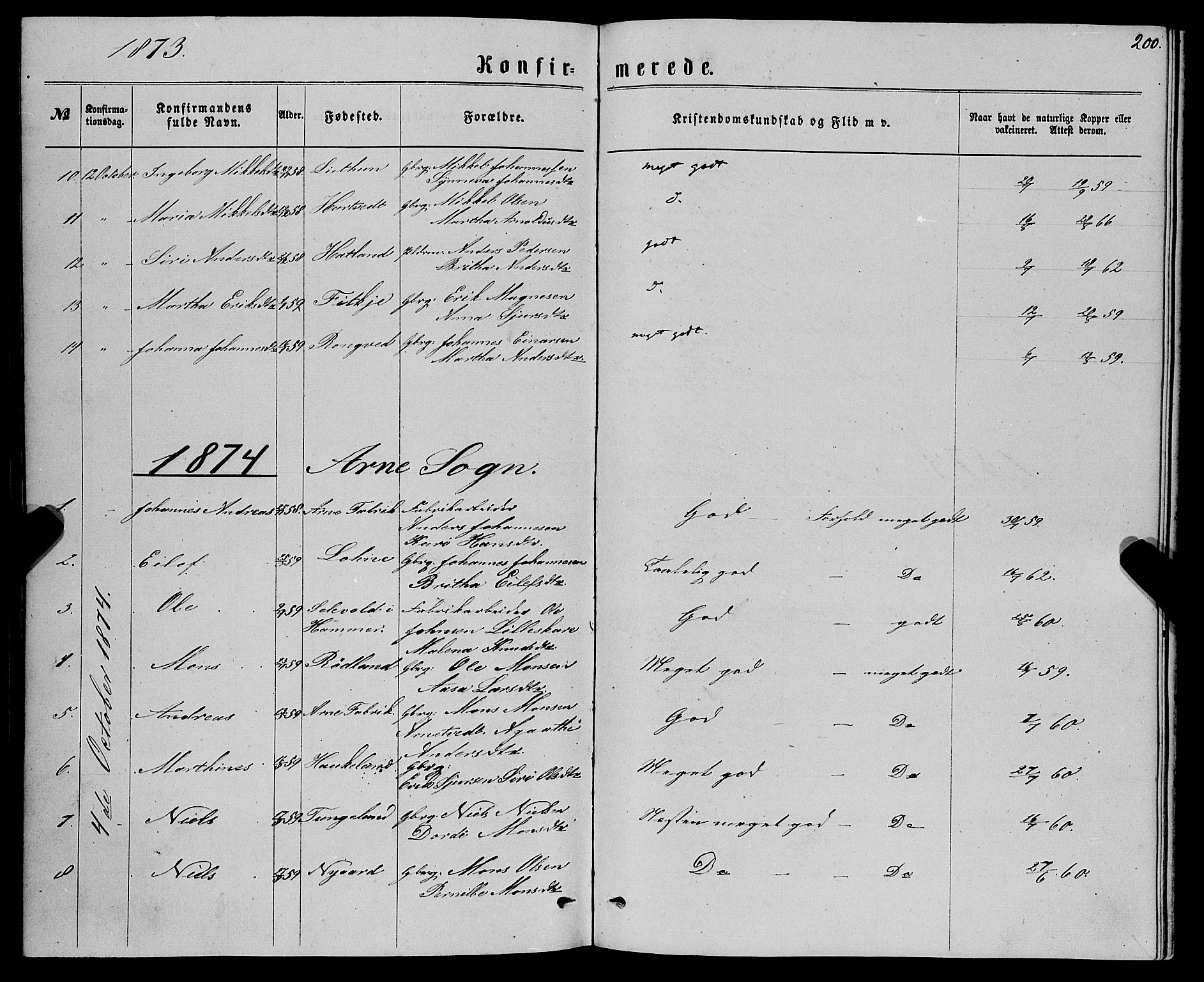 Haus sokneprestembete, SAB/A-75601/H/Haa: Parish register (official) no. A 18, 1871-1877, p. 200