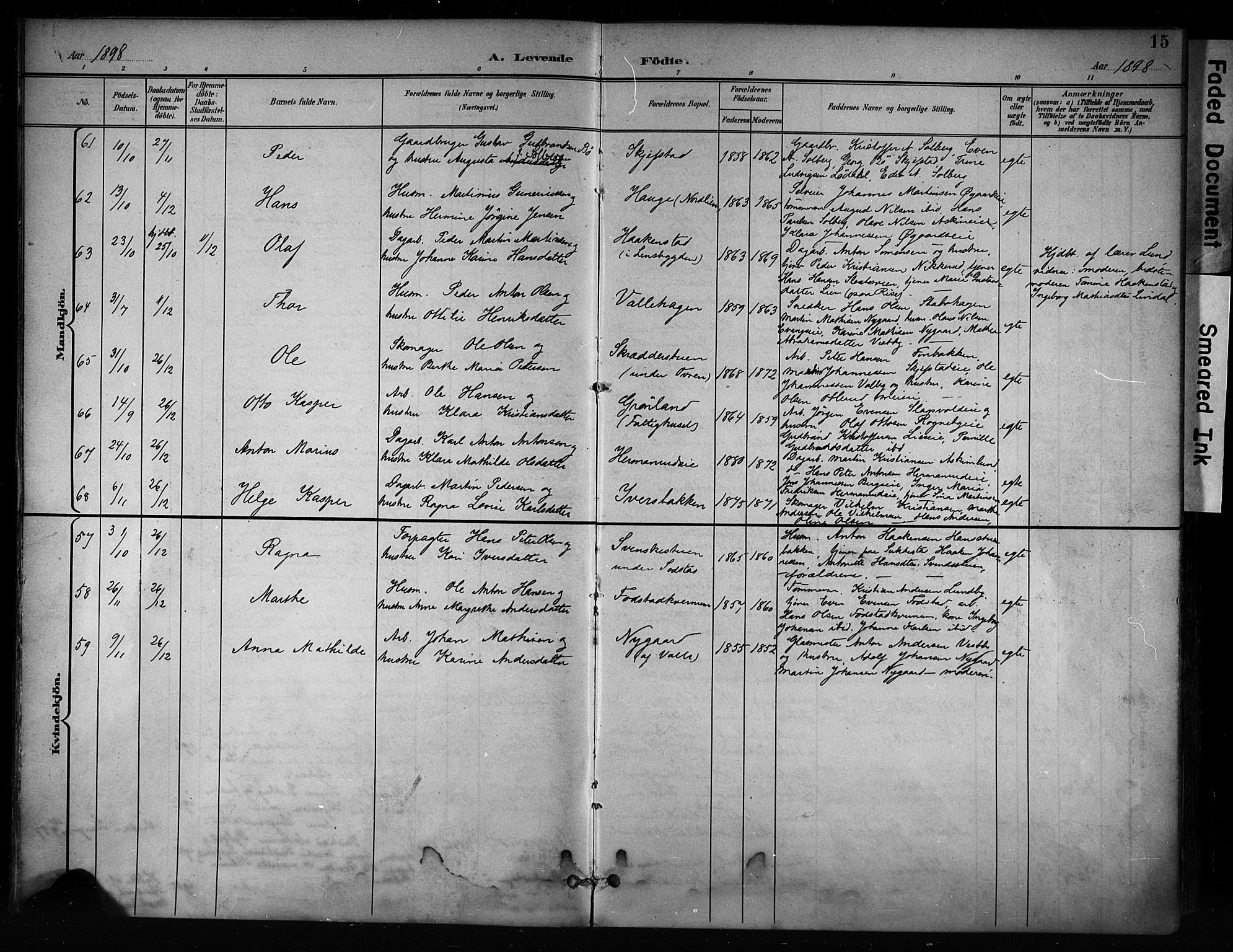 Østre Toten prestekontor, AV/SAH-PREST-104/H/Ha/Haa/L0008: Parish register (official) no. 8, 1897-1909, p. 15