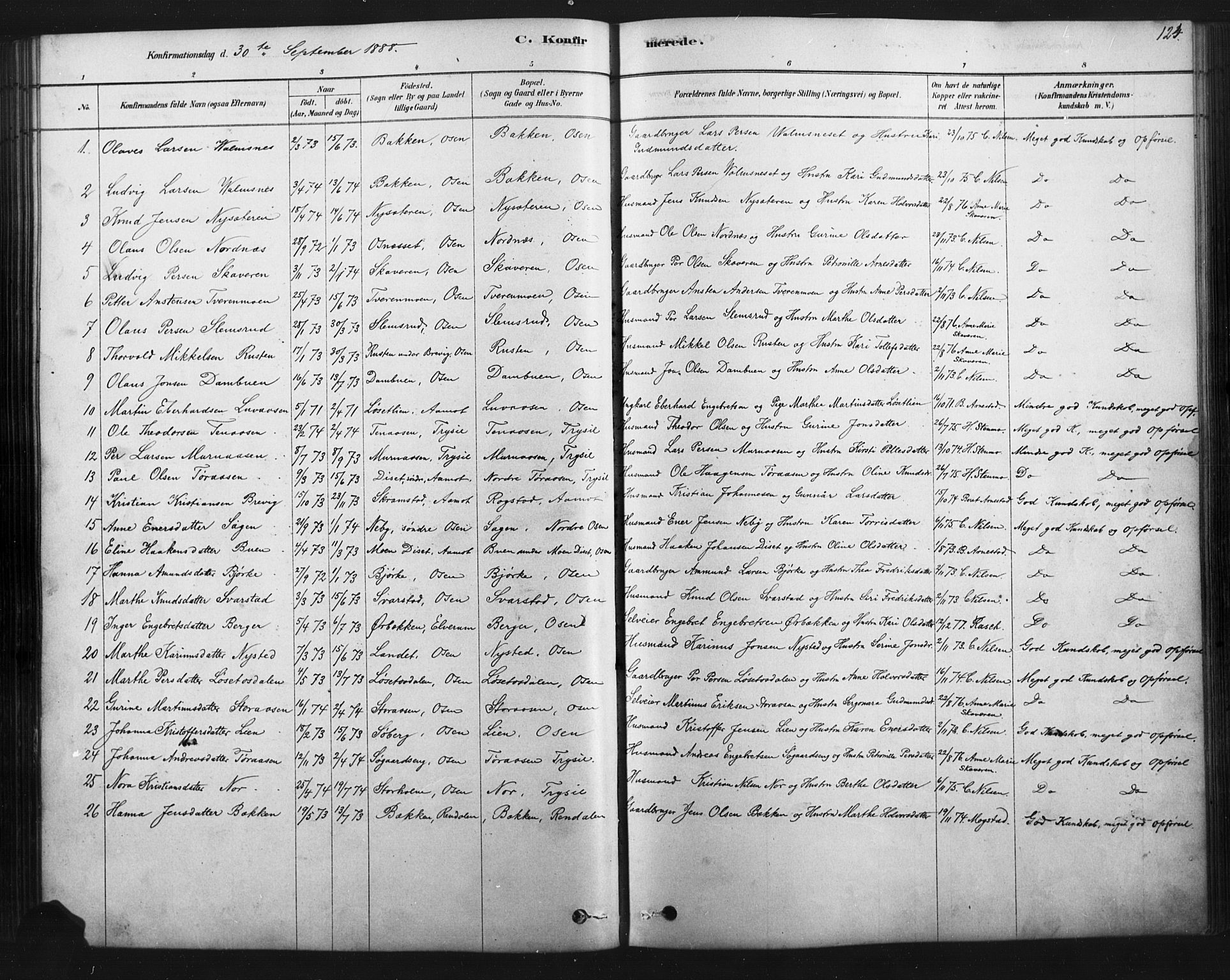 Åmot prestekontor, Hedmark, AV/SAH-PREST-056/H/Ha/Haa/L0012: Parish register (official) no. 12, 1878-1901, p. 124