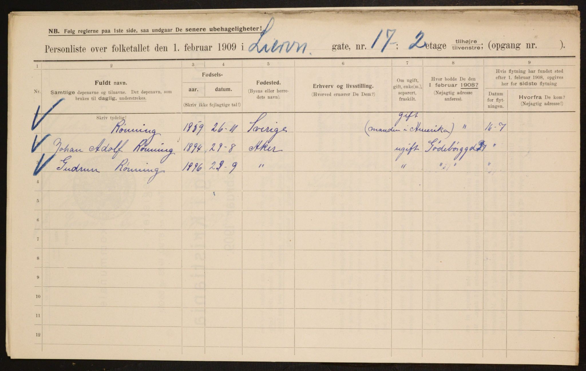 OBA, Municipal Census 1909 for Kristiania, 1909, p. 52483