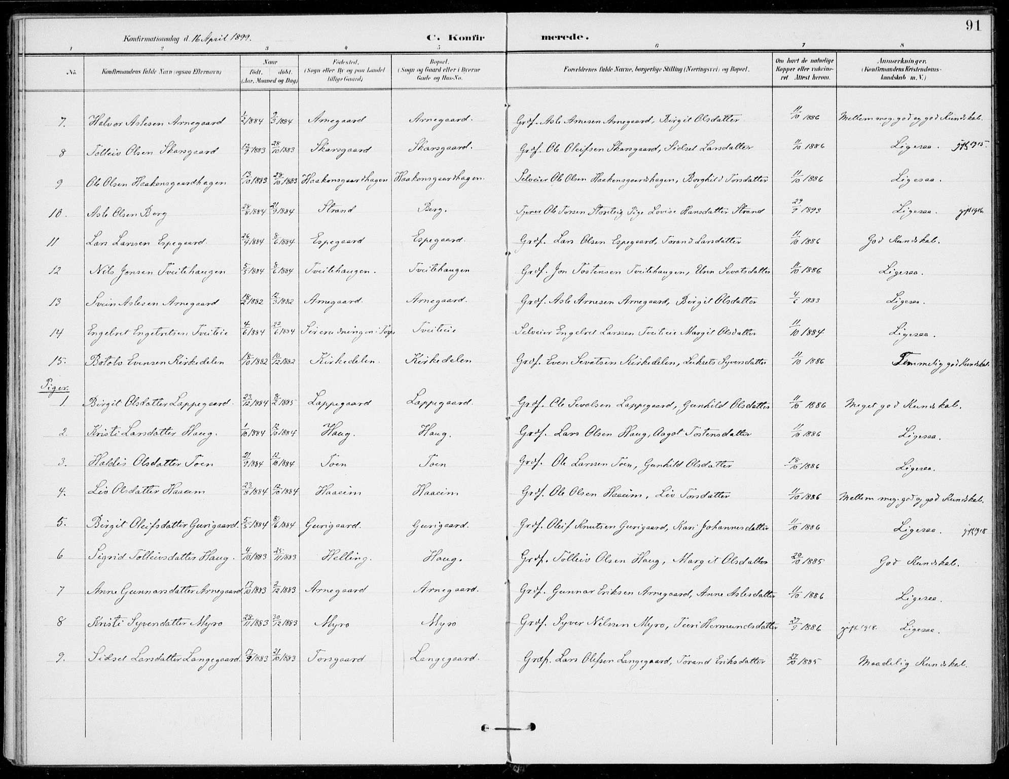 Ål kirkebøker, AV/SAKO-A-249/F/Fa/L0009: Parish register (official) no. I 9, 1897-1915, p. 91