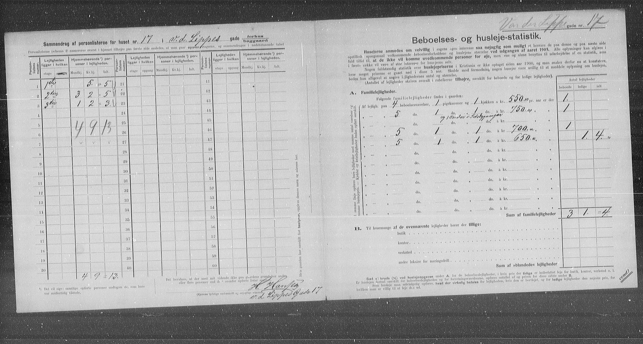 OBA, Municipal Census 1905 for Kristiania, 1905, p. 66157