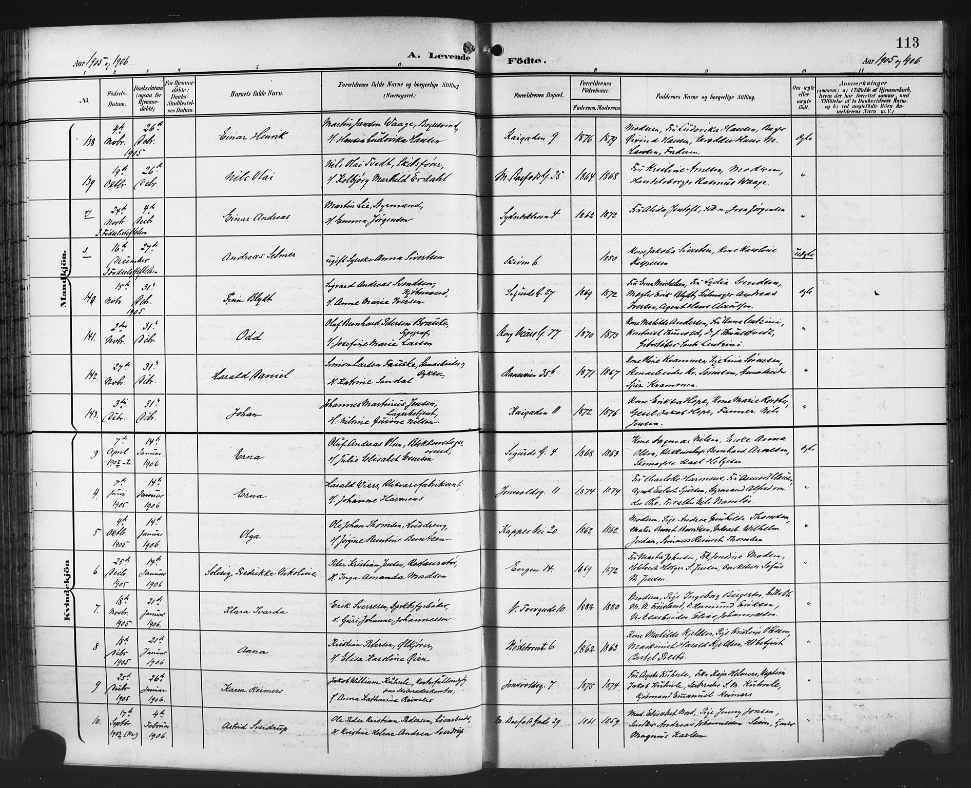 Domkirken sokneprestembete, SAB/A-74801/H/Hab/L0017: Parish register (copy) no. B 10, 1900-1915, p. 113