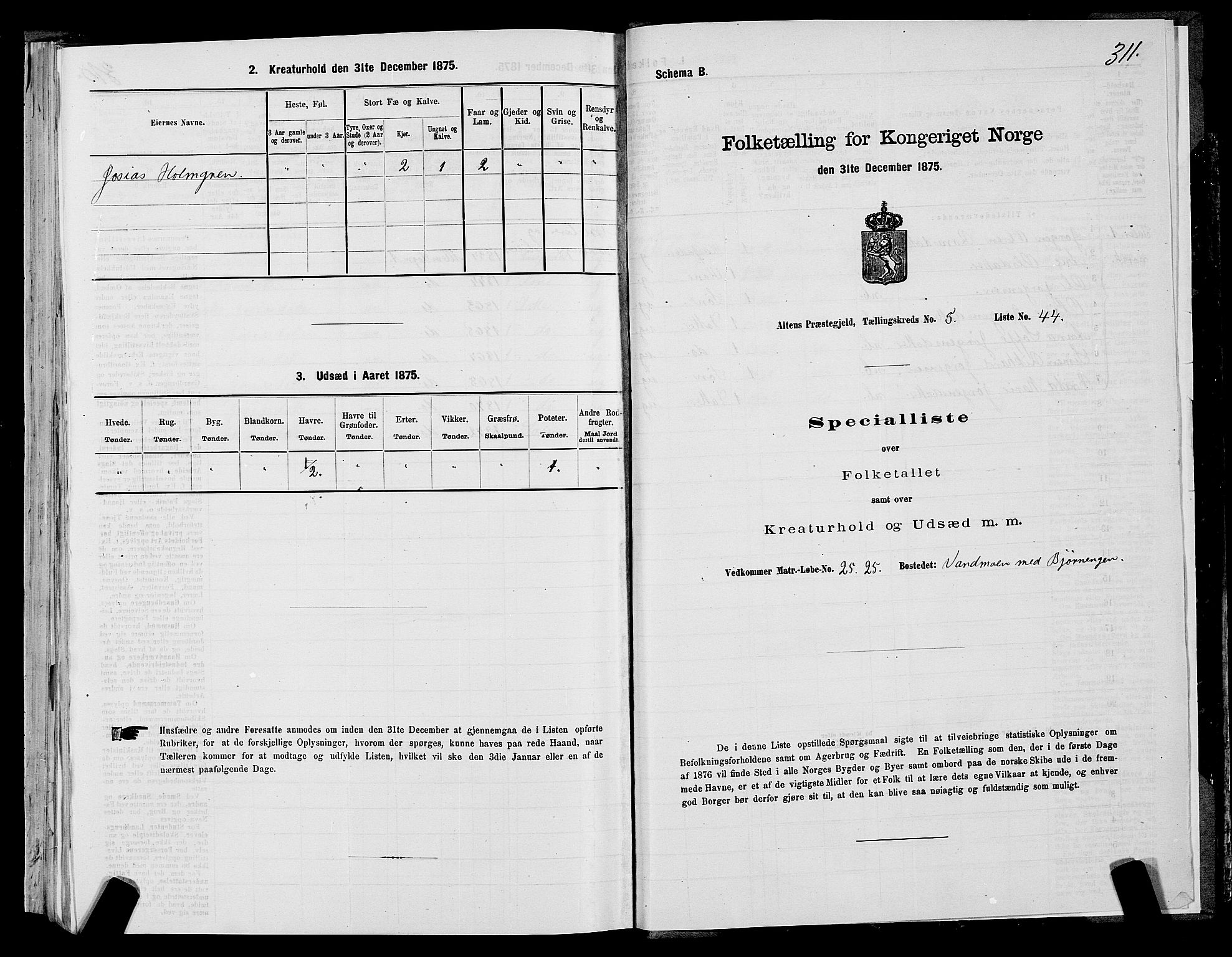 SATØ, 1875 census for 2012P Alta, 1875, p. 2311