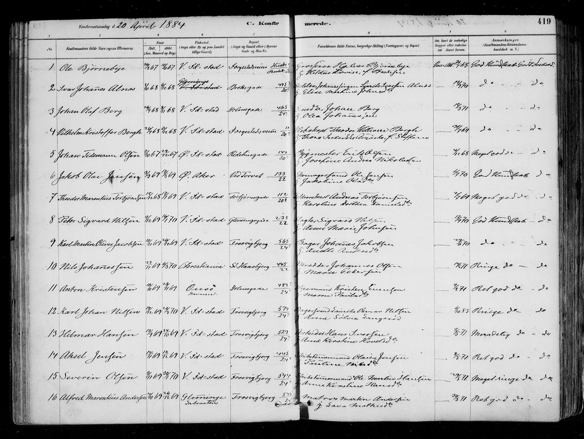 Fredrikstad domkirkes prestekontor Kirkebøker, SAO/A-10906/F/Fa/L0004: Parish register (official) no. 4, 1878-1907, p. 419