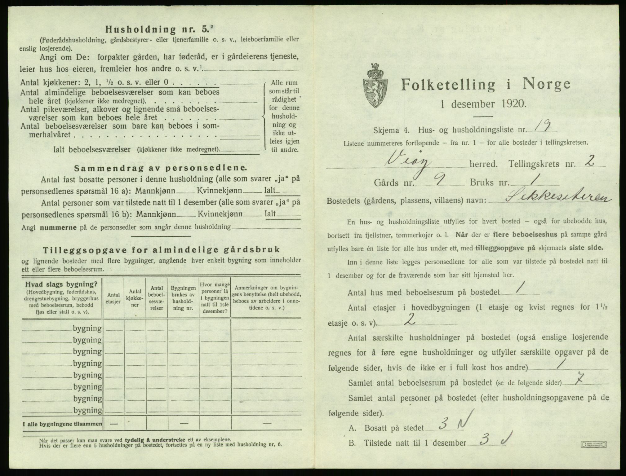 SAT, 1920 census for Veøy, 1920, p. 165