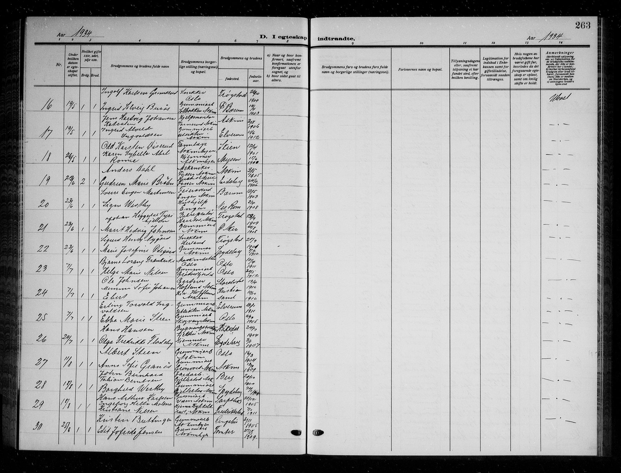 Askim prestekontor Kirkebøker, AV/SAO-A-10900/G/Ga/L0003: Parish register (copy) no. 3, 1921-1937, p. 263