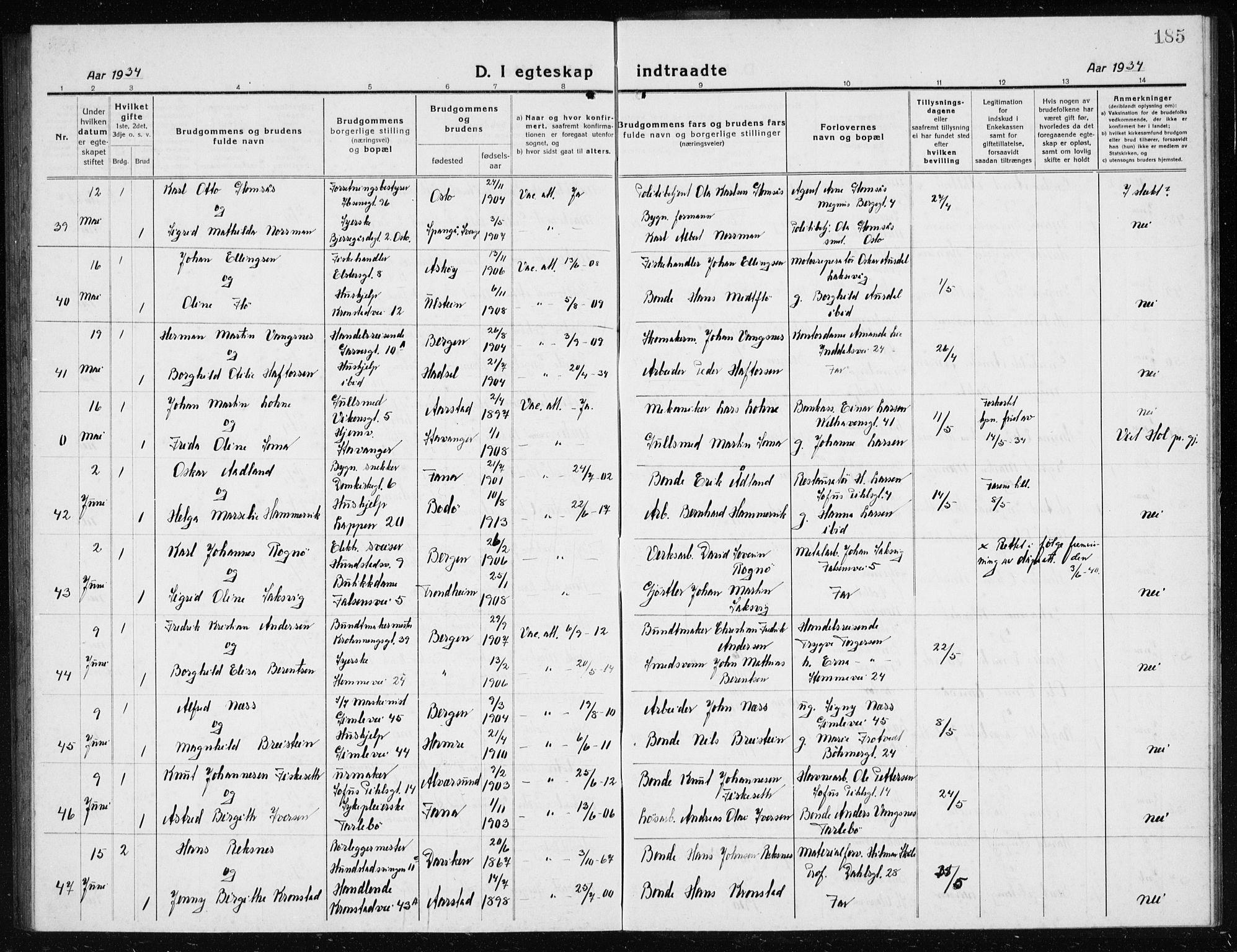 Årstad Sokneprestembete, AV/SAB-A-79301/H/Hab/L0020: Parish register (copy) no. C  2, 1920-1935, p. 185