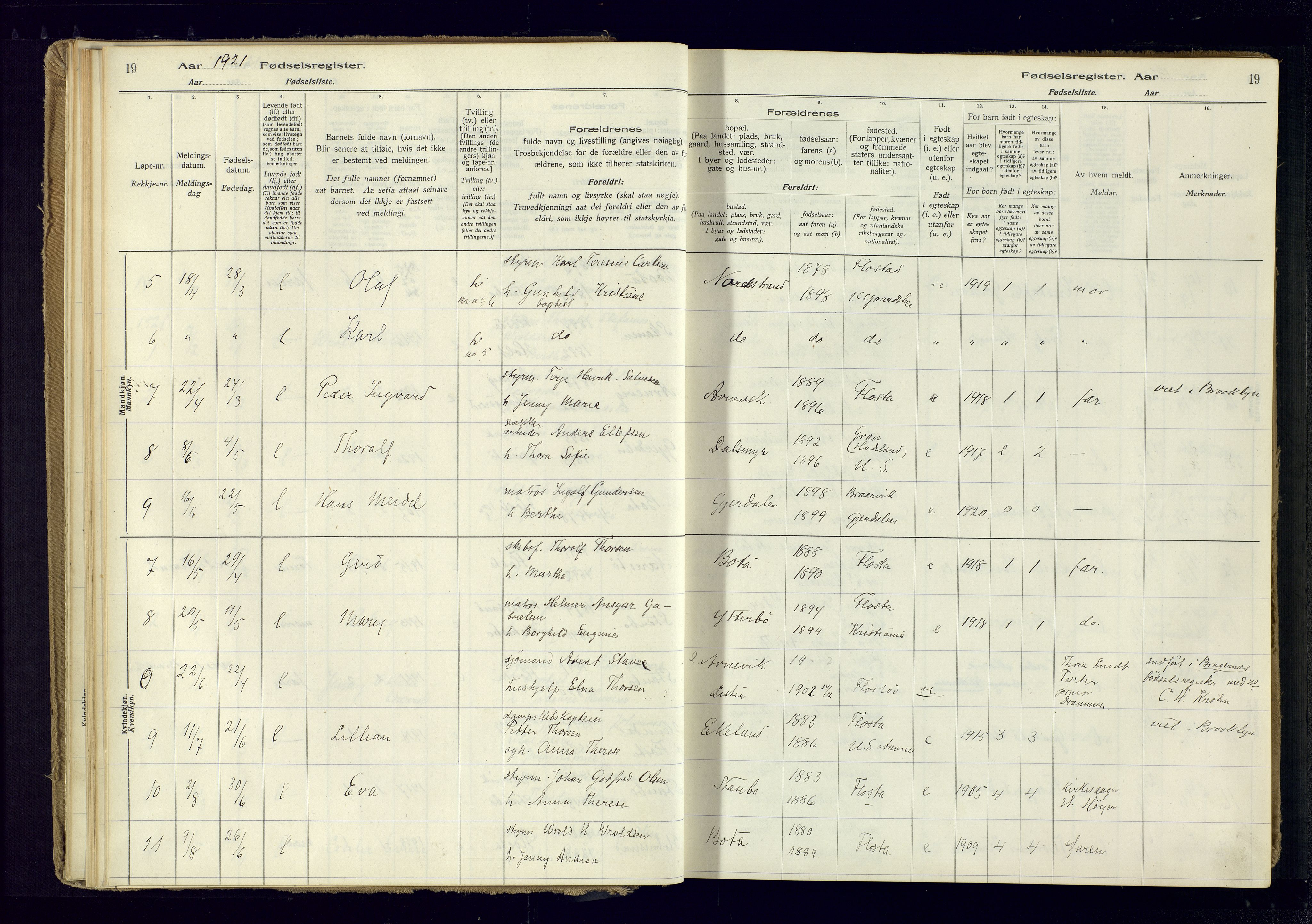 Austre Moland sokneprestkontor, SAK/1111-0001/J/Ja/L0005: Birth register no. A-VI-29, 1916-1982, p. 19