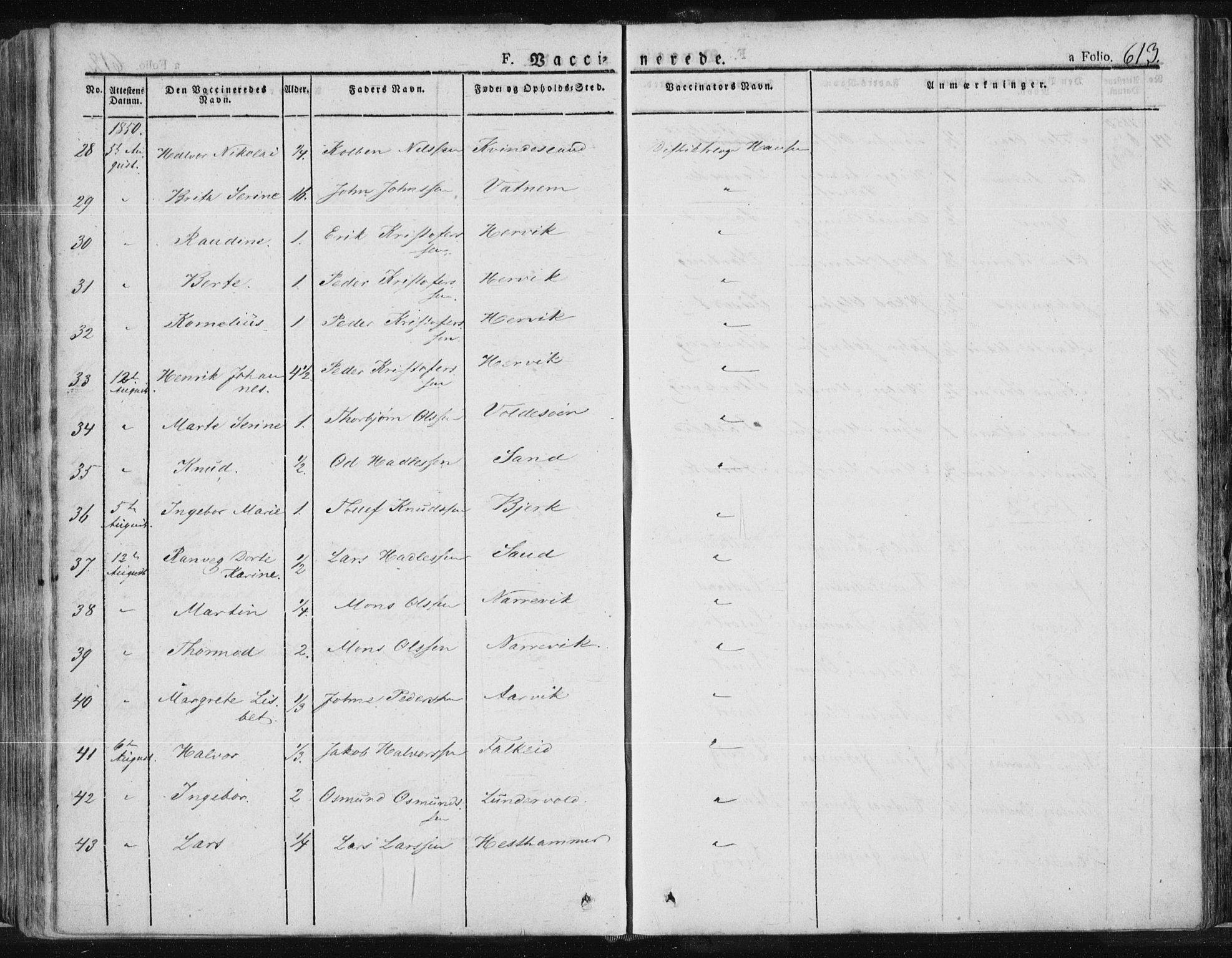 Tysvær sokneprestkontor, AV/SAST-A -101864/H/Ha/Haa/L0001: Parish register (official) no. A 1.2, 1831-1856, p. 613