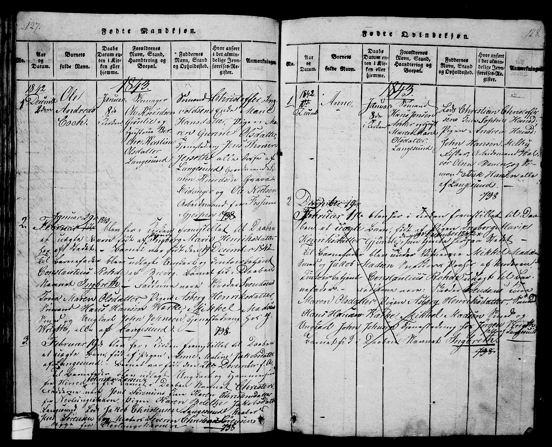 Langesund kirkebøker, SAKO/A-280/G/Ga/L0003: Parish register (copy) no. 3, 1815-1858, p. 127-128