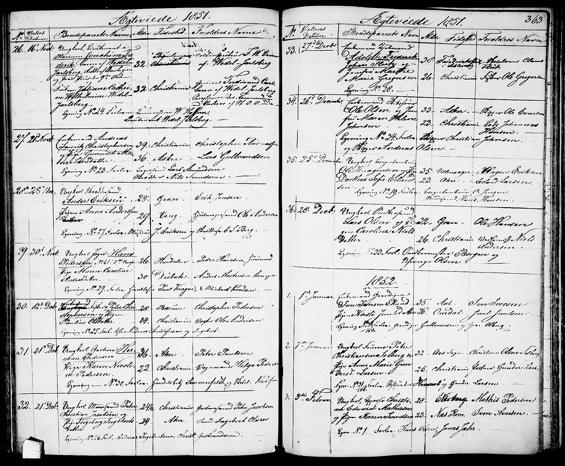Garnisonsmenigheten Kirkebøker, SAO/A-10846/G/Ga/L0005: Parish register (copy) no. 5, 1841-1860, p. 363