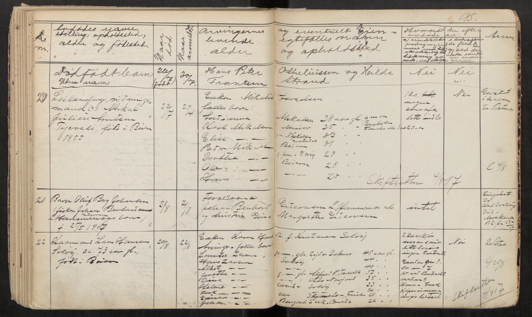 Beiarn lensmannskontor, AV/SAT-A-5676/2/Ga/L0001: Dødsfallprotokoll, 1898-1917, p. 95