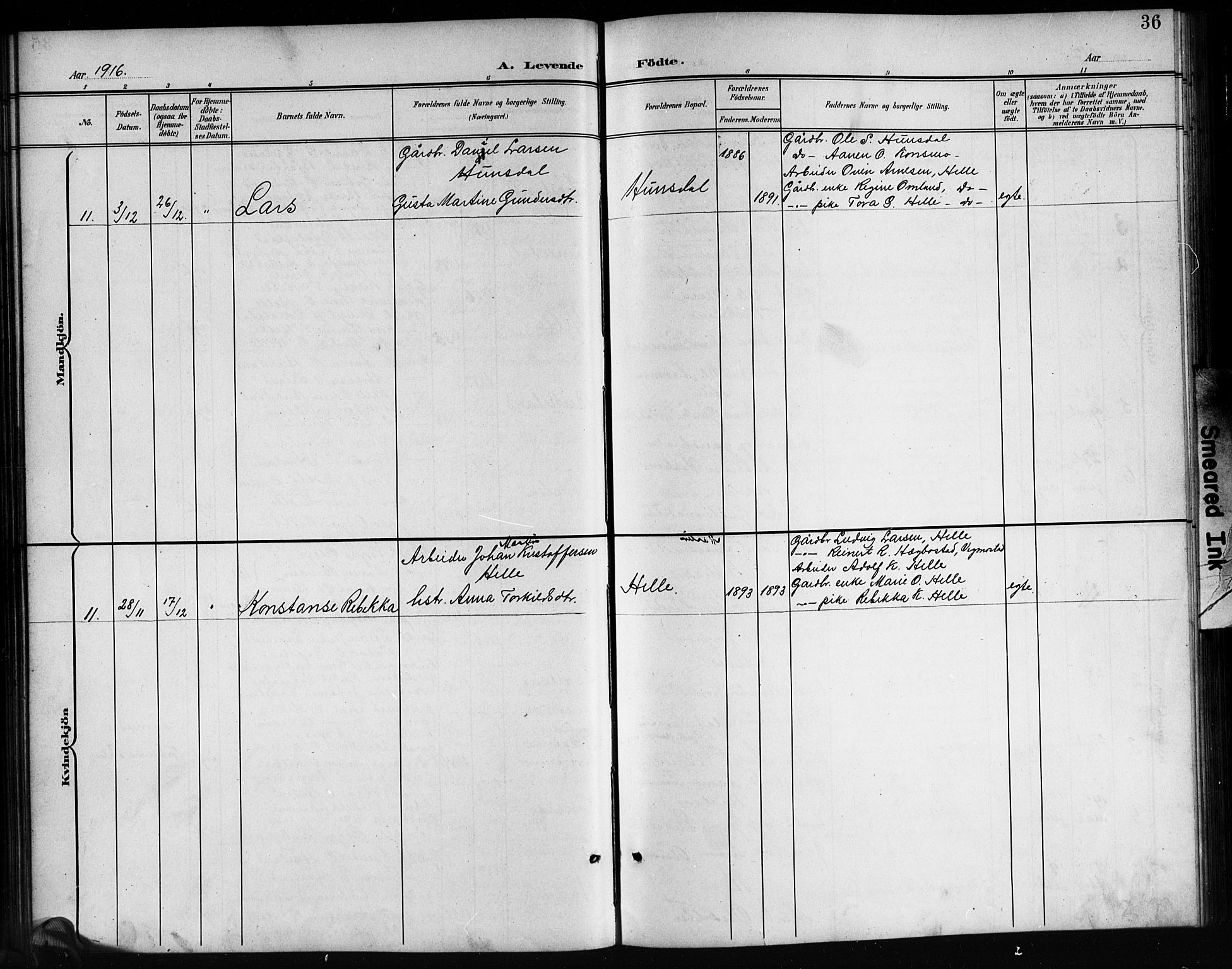 Nord-Audnedal sokneprestkontor, AV/SAK-1111-0032/F/Fb/Fba/L0004: Parish register (copy) no. B 4, 1901-1917, p. 36