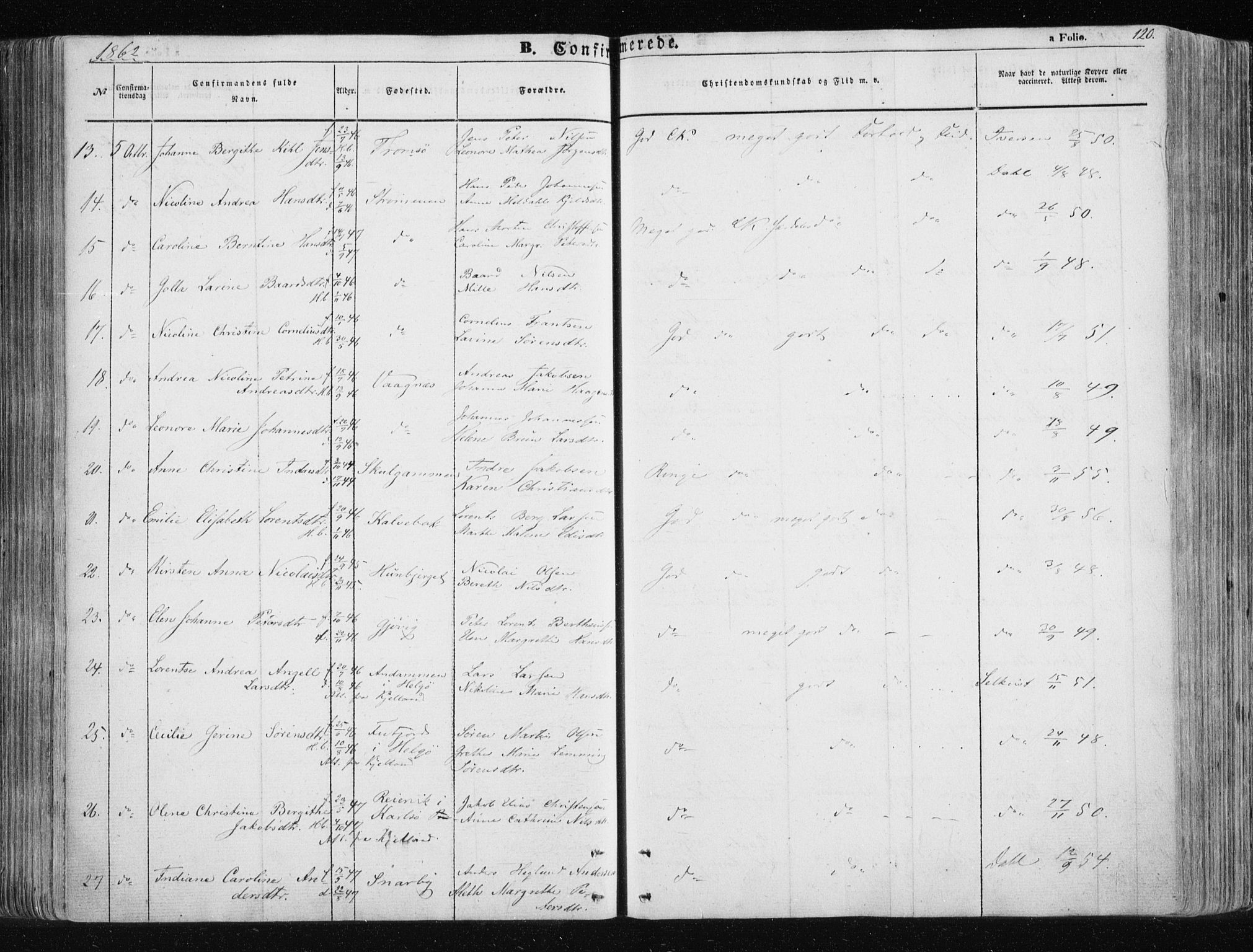 Tromsøysund sokneprestkontor, SATØ/S-1304/G/Ga/L0001kirke: Parish register (official) no. 1, 1856-1867, p. 120