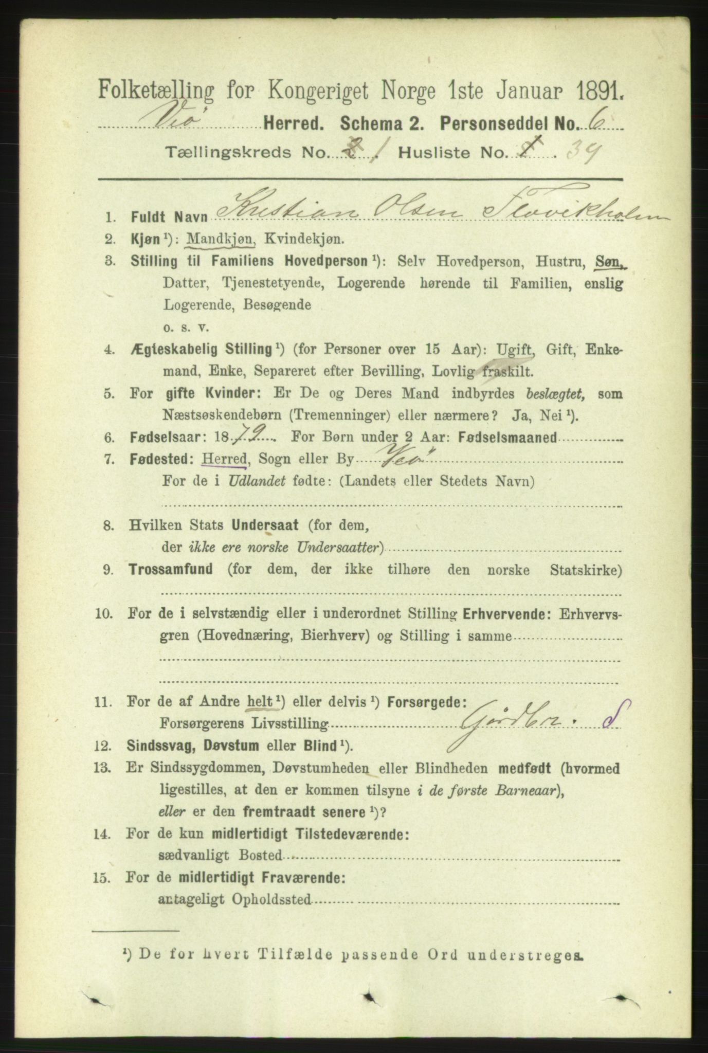 RA, 1891 census for 1541 Veøy, 1891, p. 330