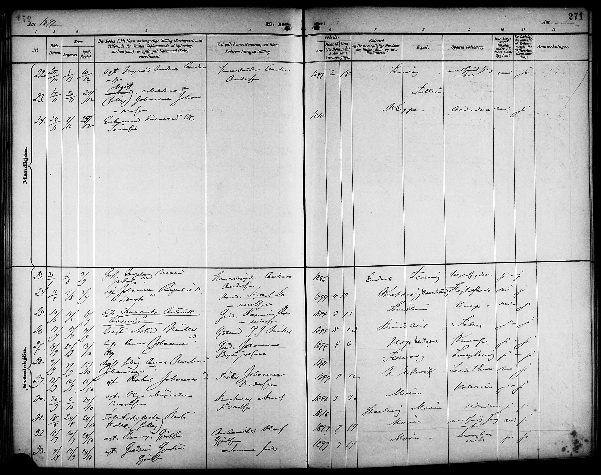 Askøy Sokneprestembete, SAB/A-74101/H/Ha/Haa/Haab/L0002: Parish register (official) no. B 2, 1889-1902, p. 271