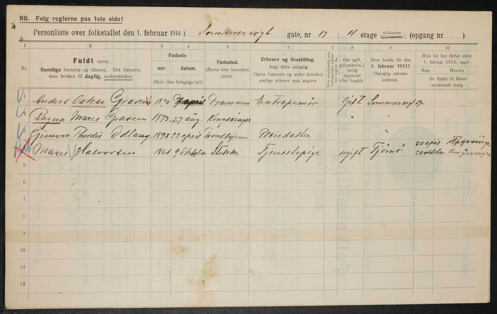 OBA, Municipal Census 1914 for Kristiania, 1914, p. 99598