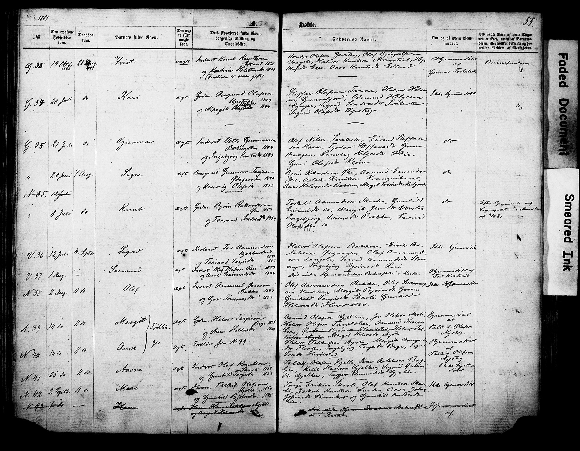 Vinje kirkebøker, AV/SAKO-A-312/F/Fa/L0005: Parish register (official) no. I 5, 1870-1886, p. 55