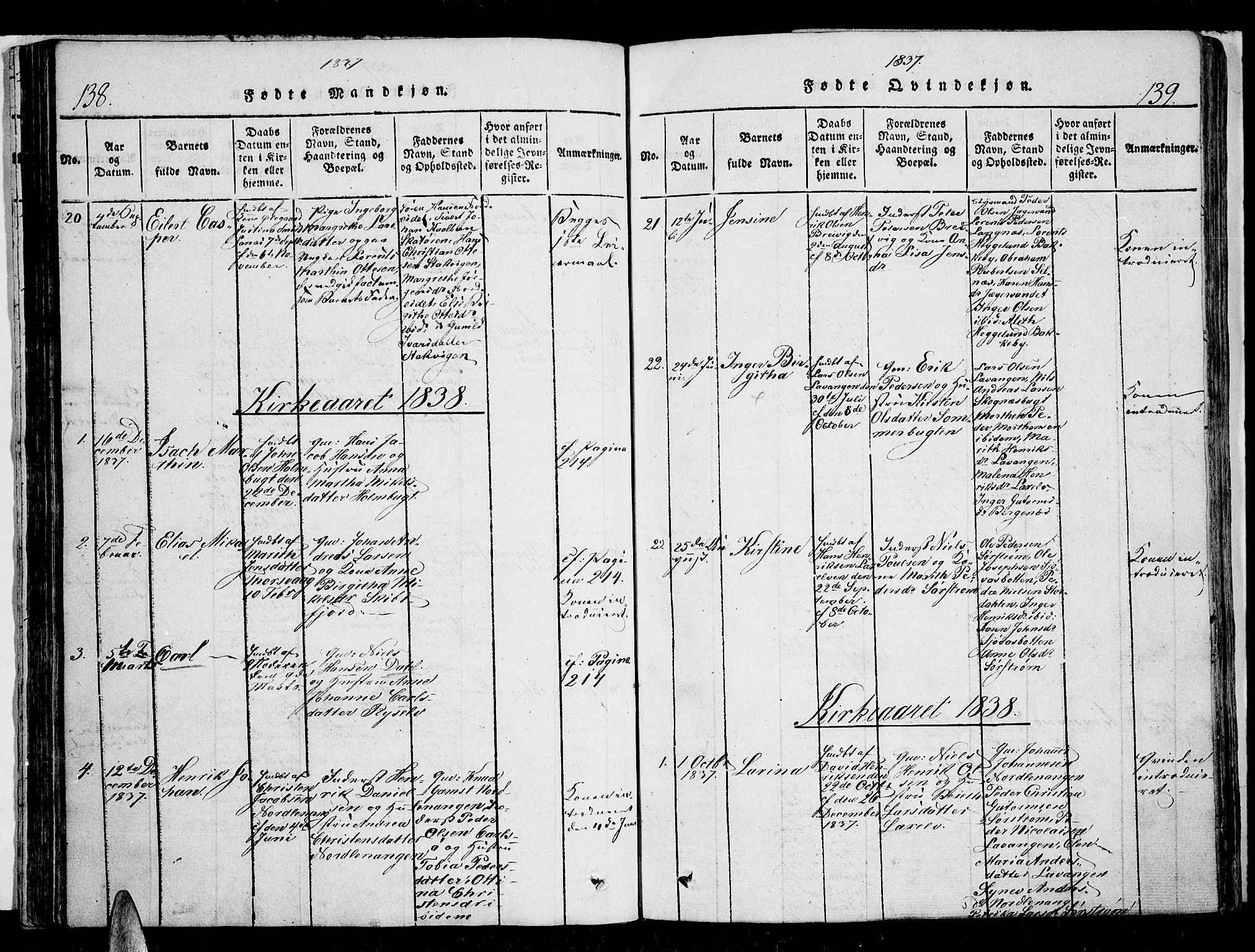 Karlsøy sokneprestembete, SATØ/S-1299/H/Ha/Haa/L0002kirke: Parish register (official) no. 2, 1823-1842, p. 138-139