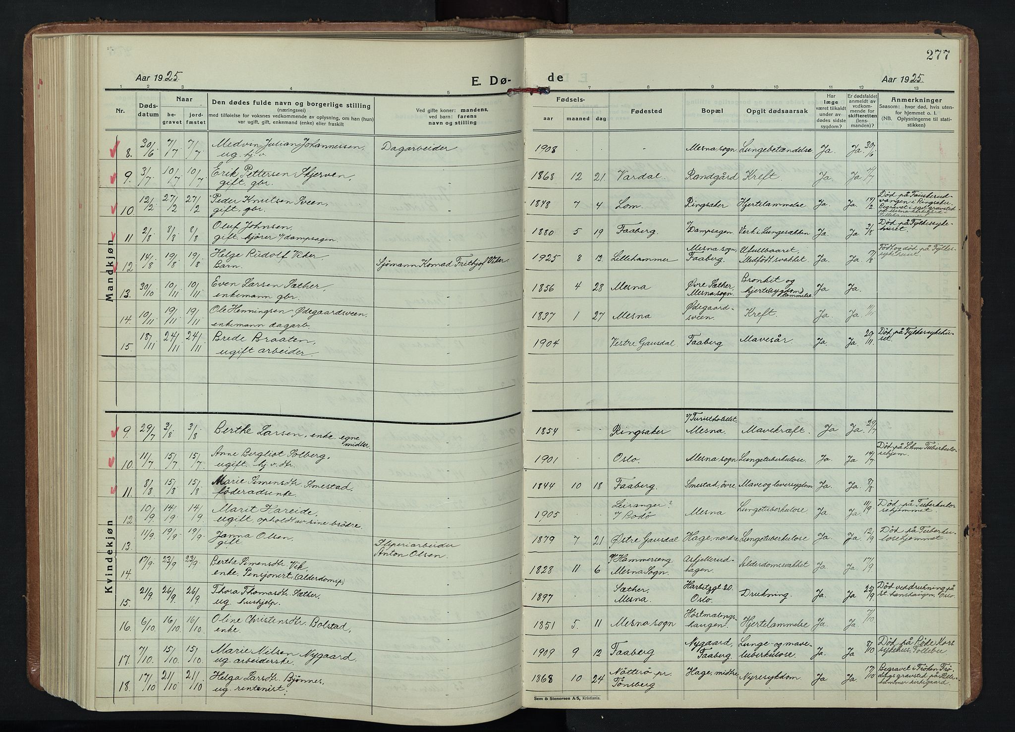 Fåberg prestekontor, SAH/PREST-086/H/Ha/Hab/L0015: Parish register (copy) no. 15, 1924-1949, p. 277