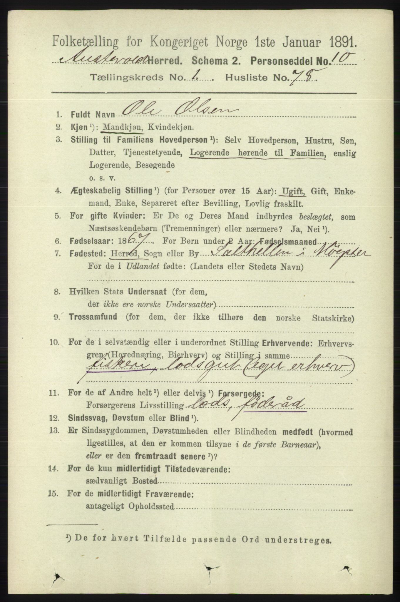 RA, 1891 census for 1244 Austevoll, 1891, p. 561