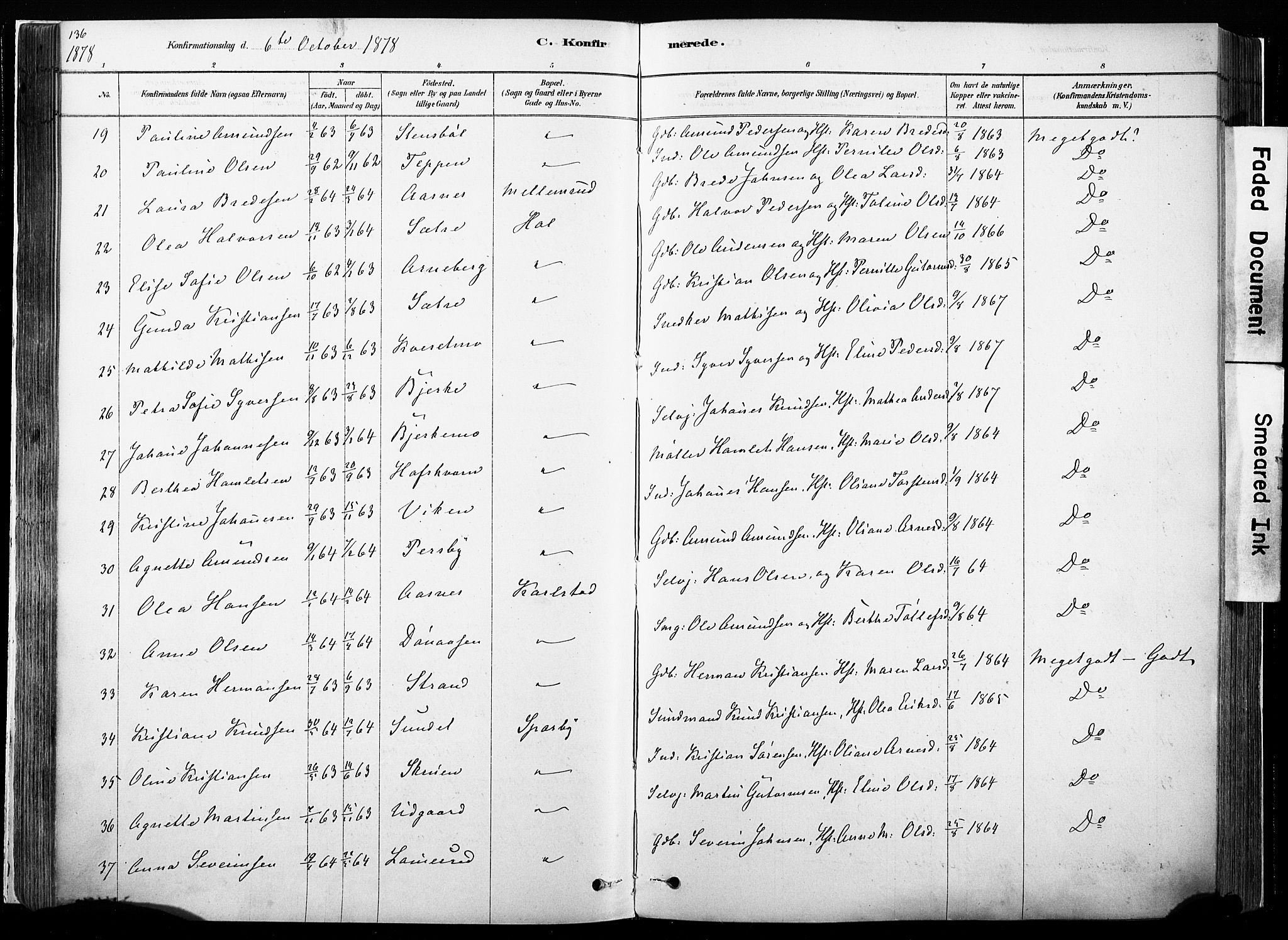 Hof prestekontor, SAH/PREST-038/H/Ha/Haa/L0010: Parish register (official) no. 10, 1878-1909, p. 136